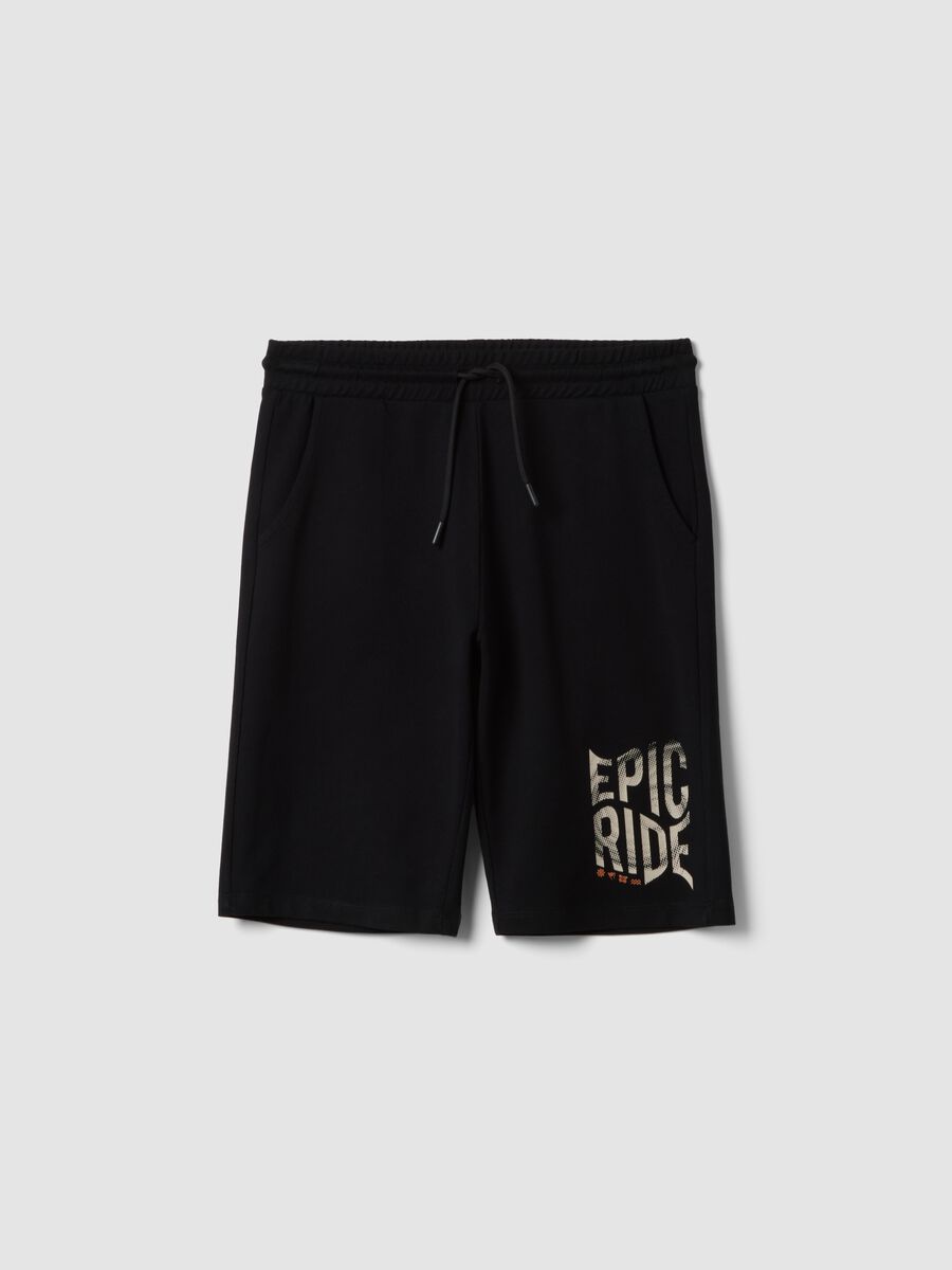 Black pure cotton bermuda shorts with elasticated waist_3