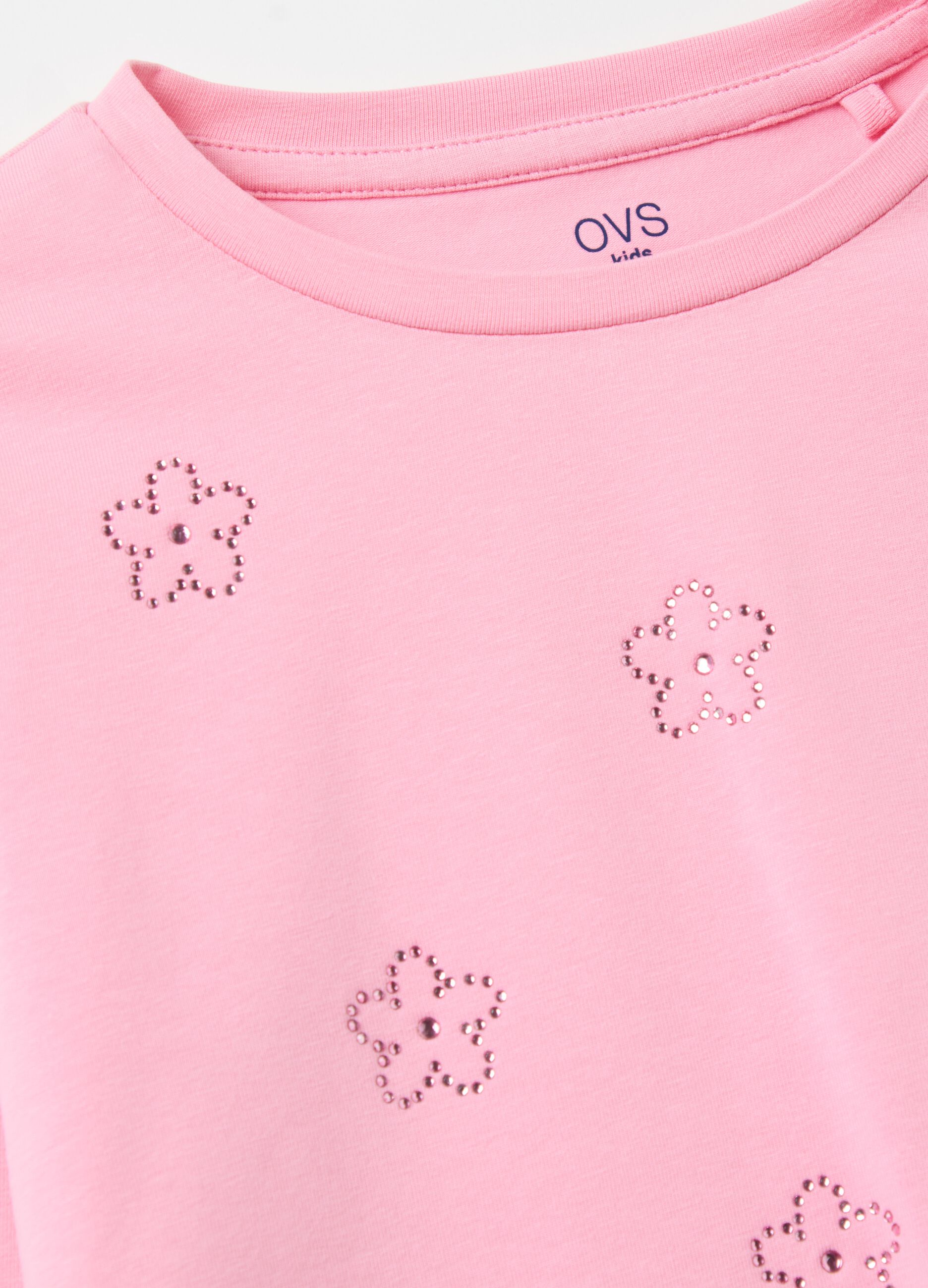 Long-sleeved T-shirt with diamanté flowers