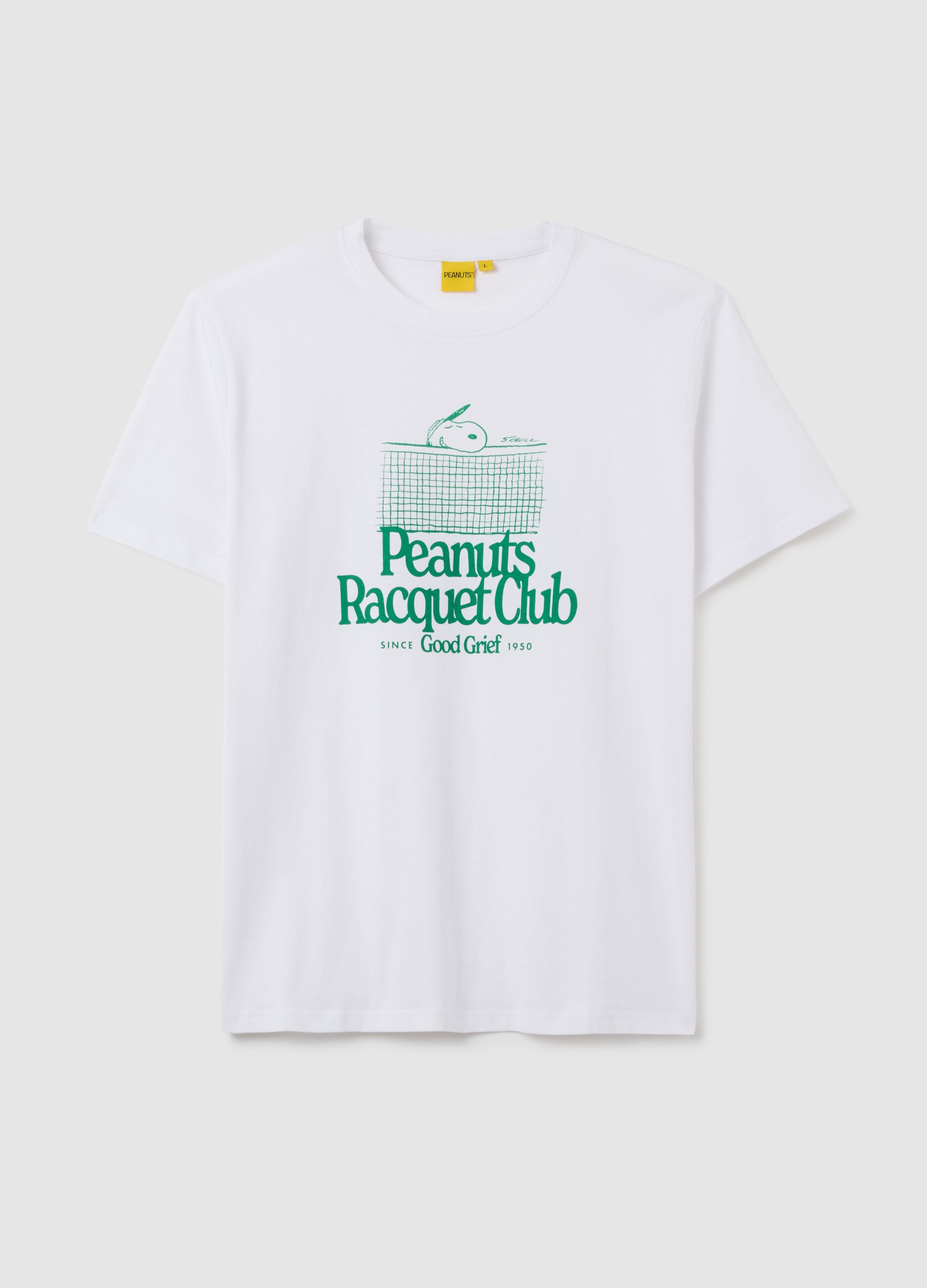 T-shirt da uomo in puro cotone bianca regular fit con stampa Peanuts