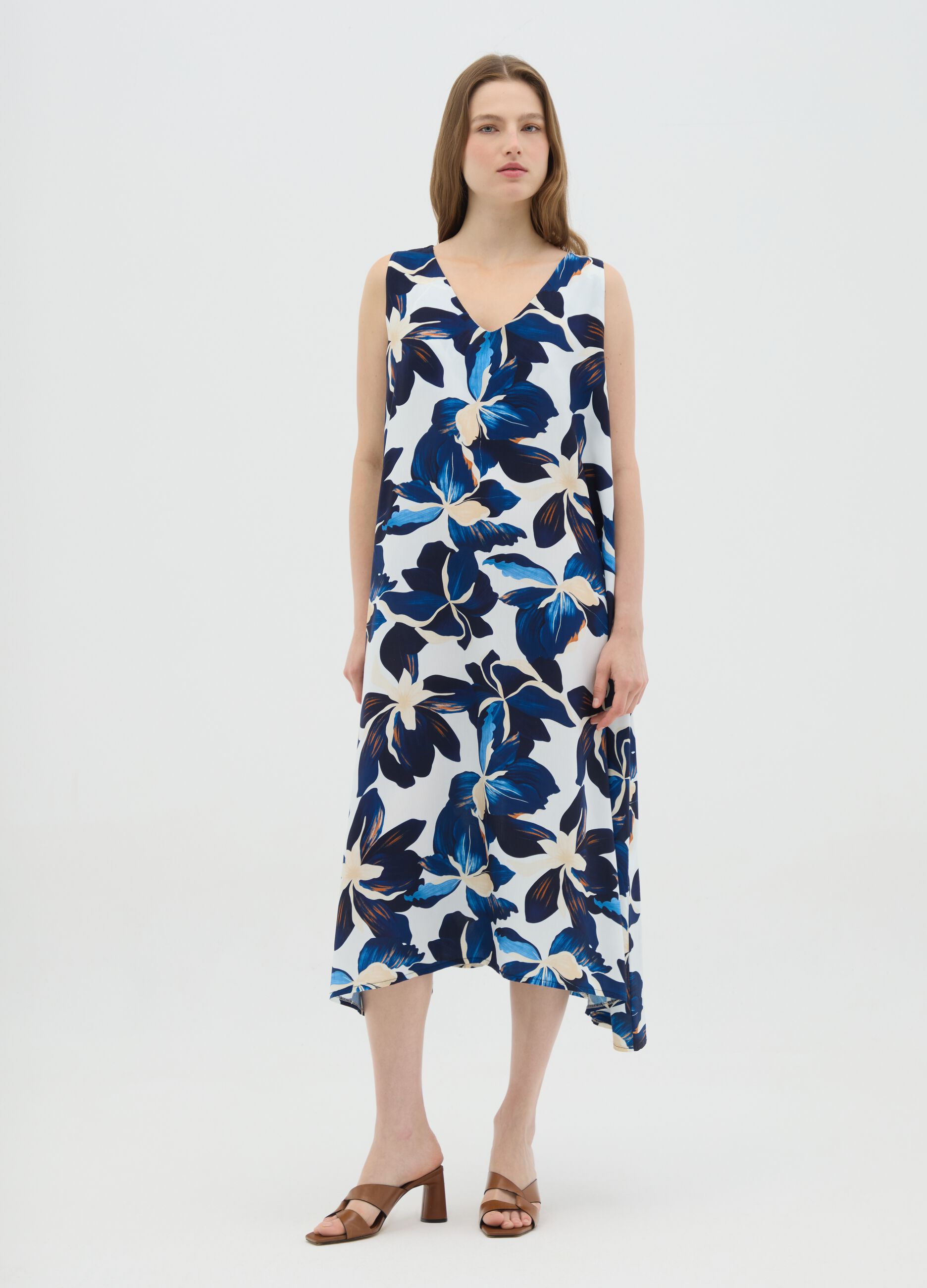 Women's long dress in pure multicolor viscose regular fit