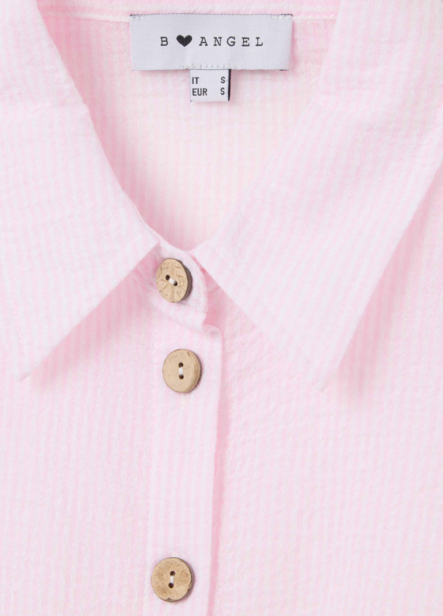 Women’s cropped shirt in pink stretch cotton with regular fit