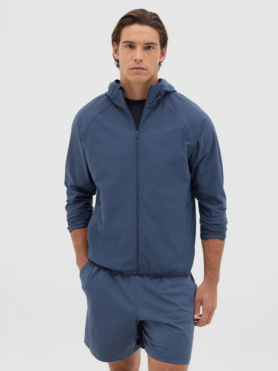 Full-zip sweatshirt in technical fabric with hood_0