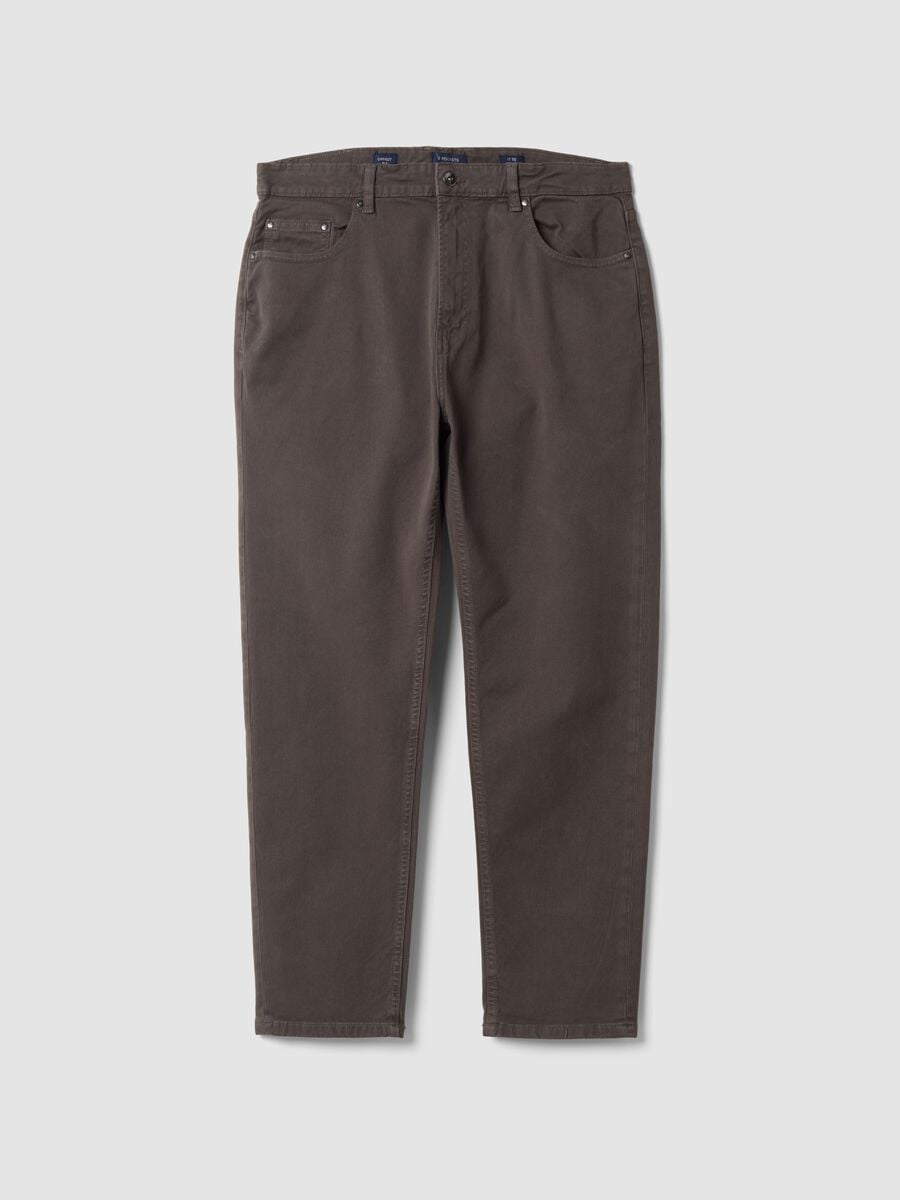 Brown carrot-fit stretch cotton twill trousers_0