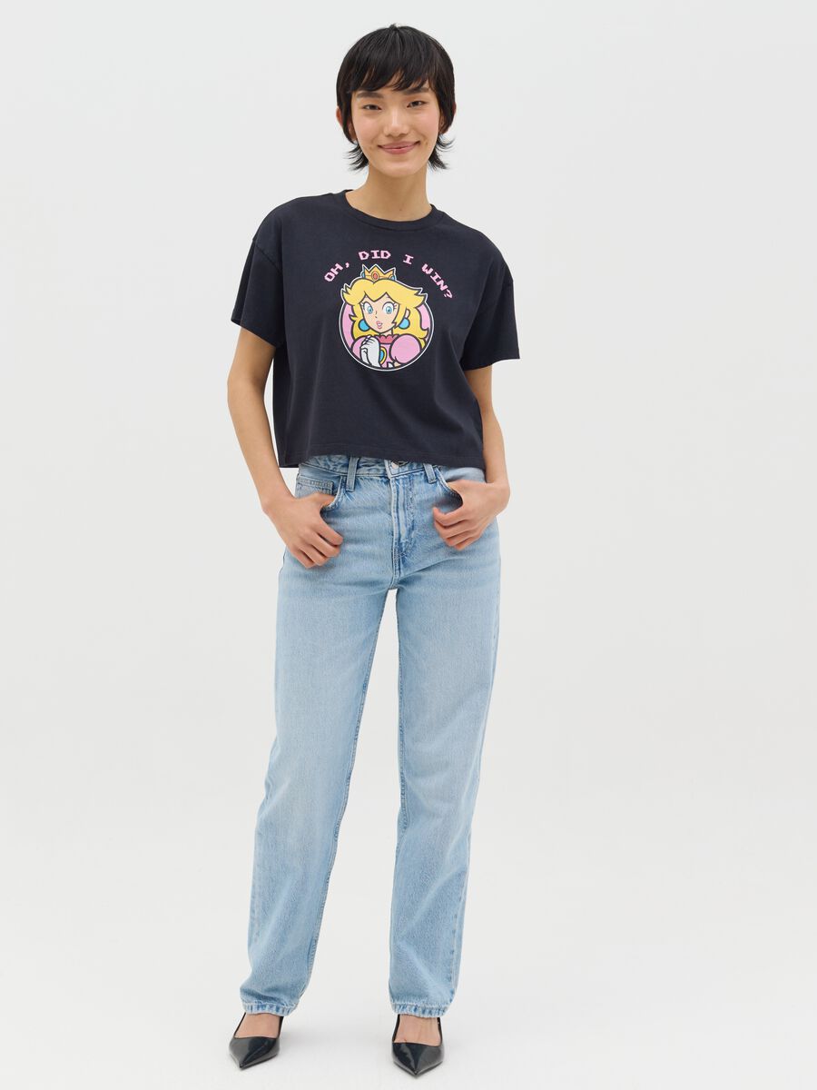 Black T-shirt in cotton with Super Mario™ Princess Peach print_1