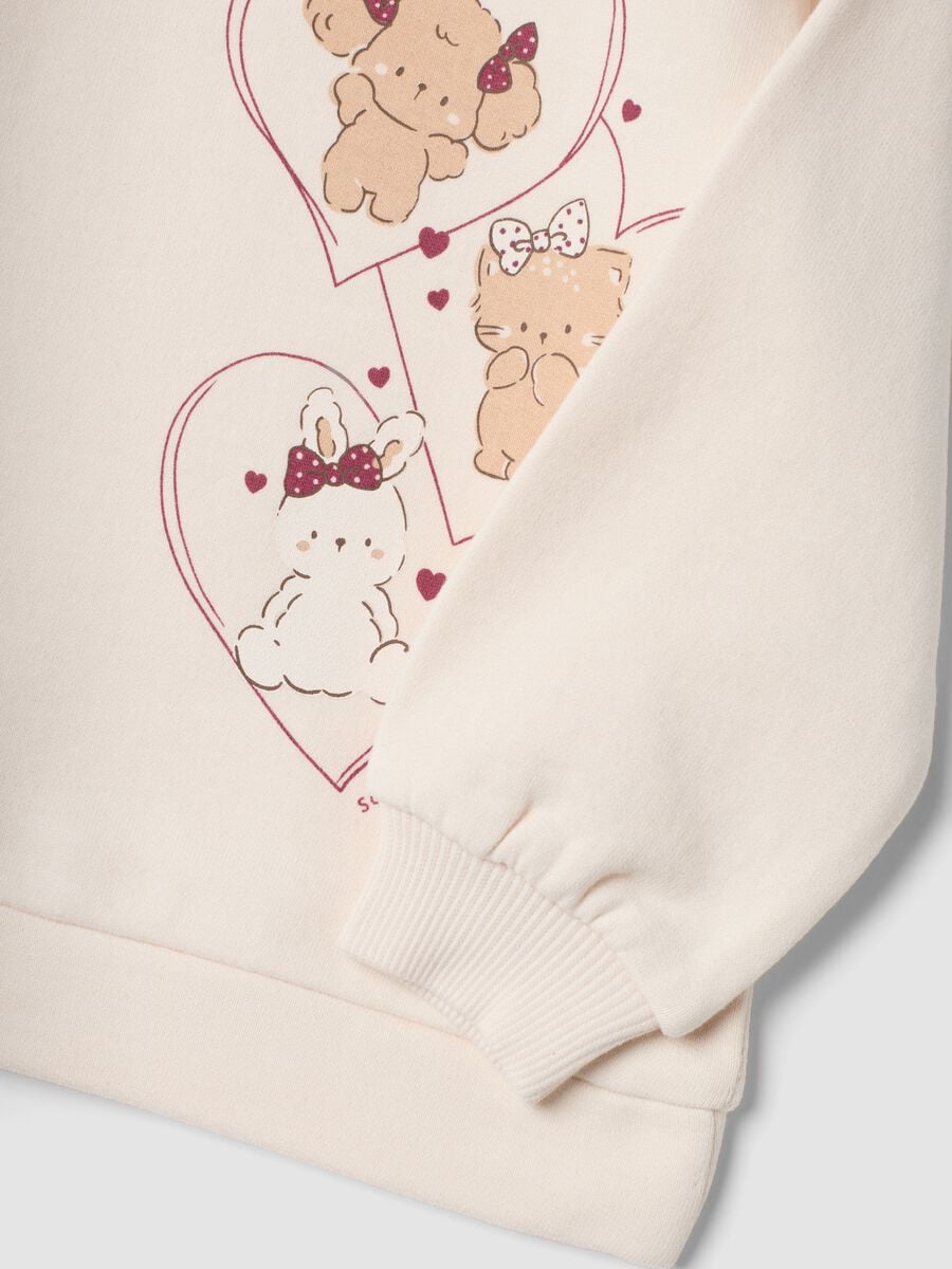 Felpa beige in puro cotone con girocollo stampata_3