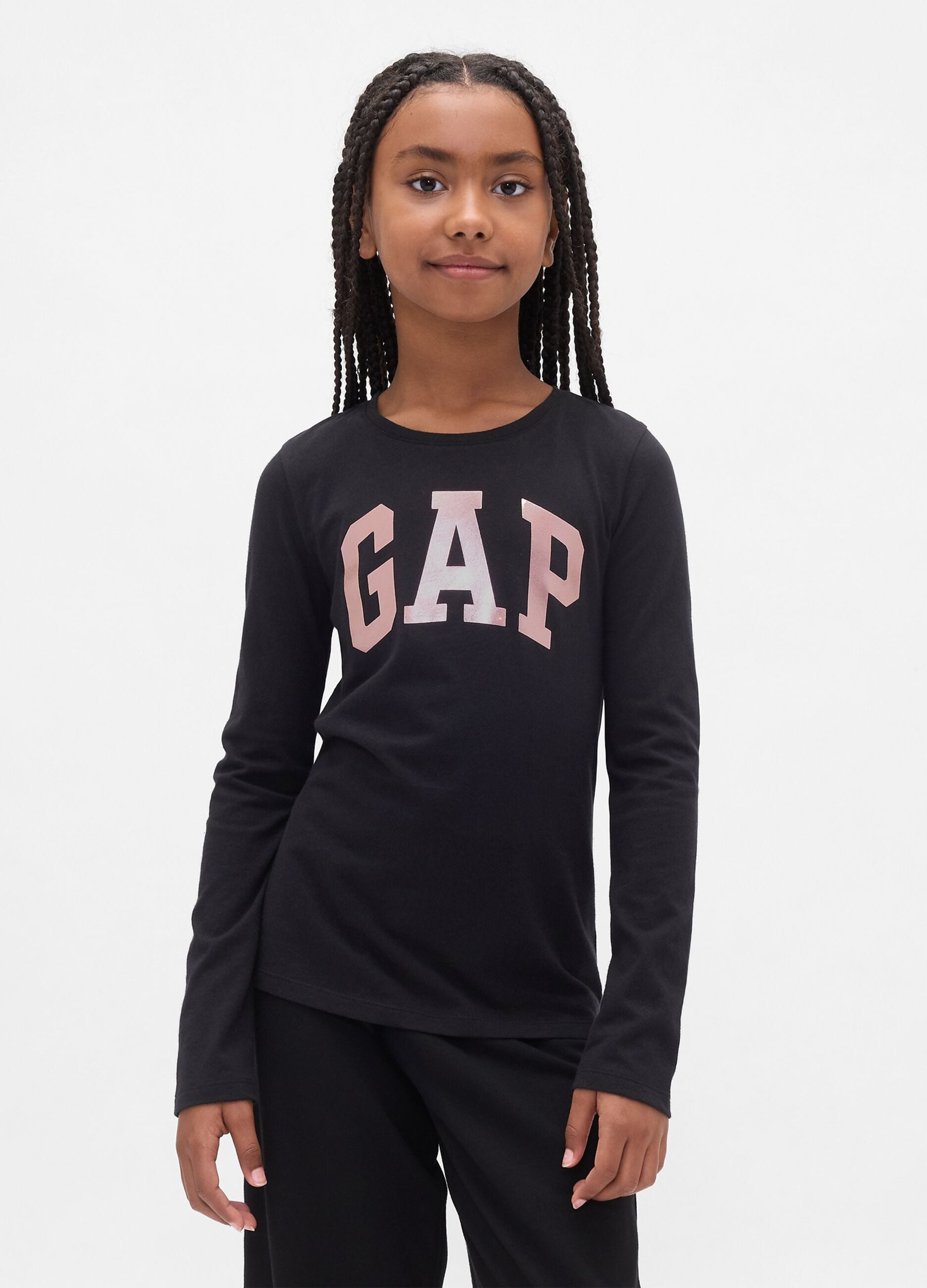 Black long-sleeve pure cotton T-shirt with GAP logo