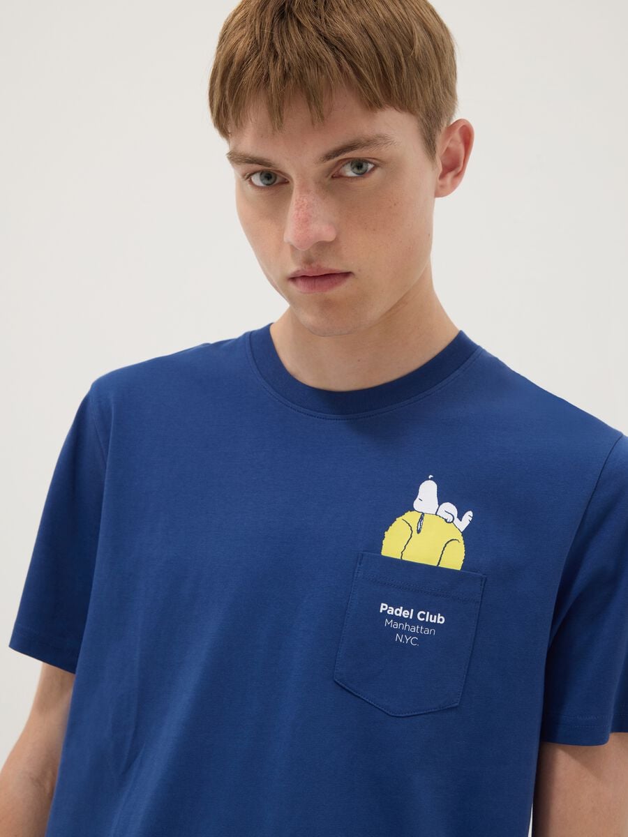 T-shirt blu in puro cotone con taschino_2