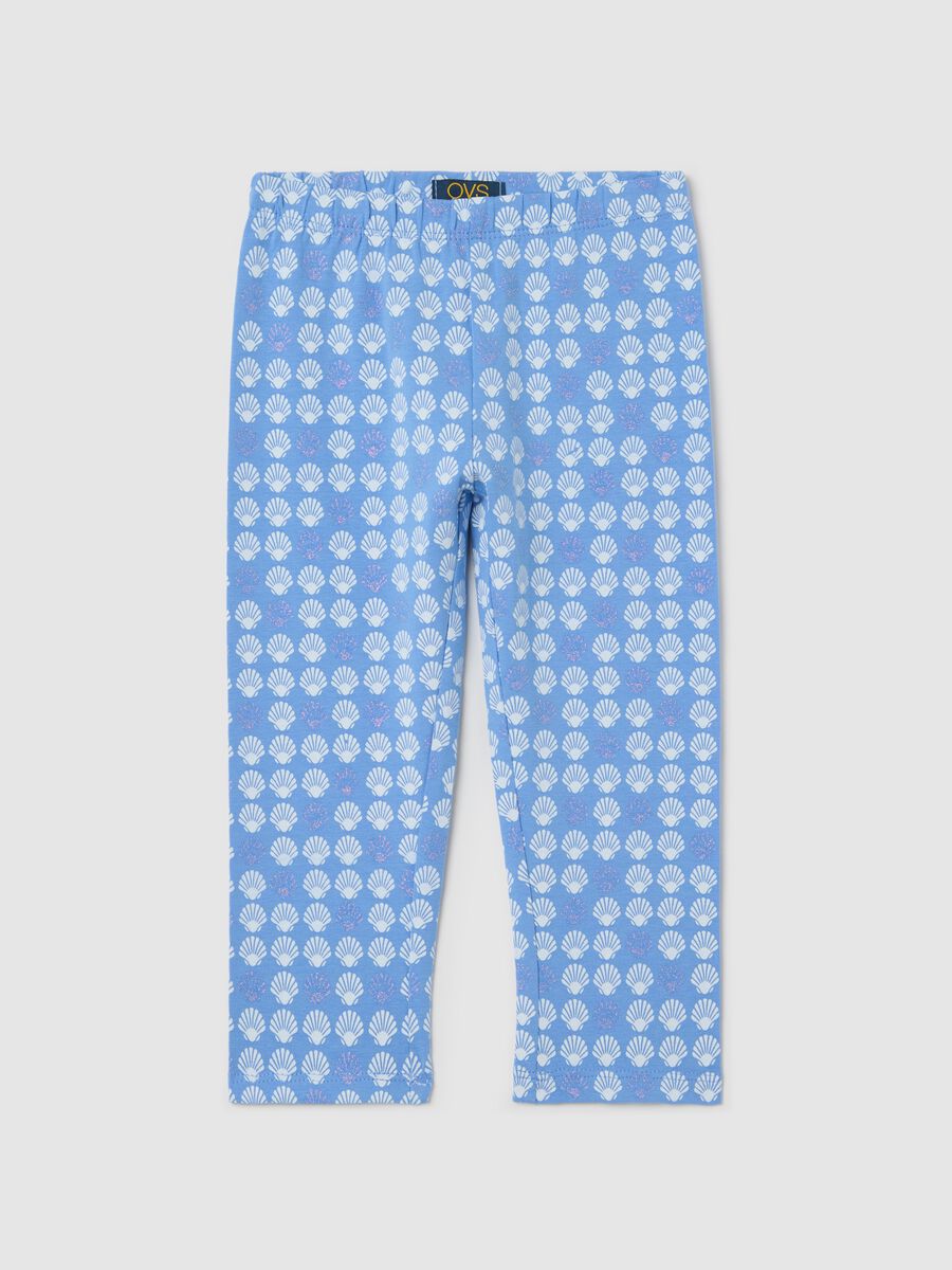 Light blue three-quarter leggings in stretch cotton with print_0