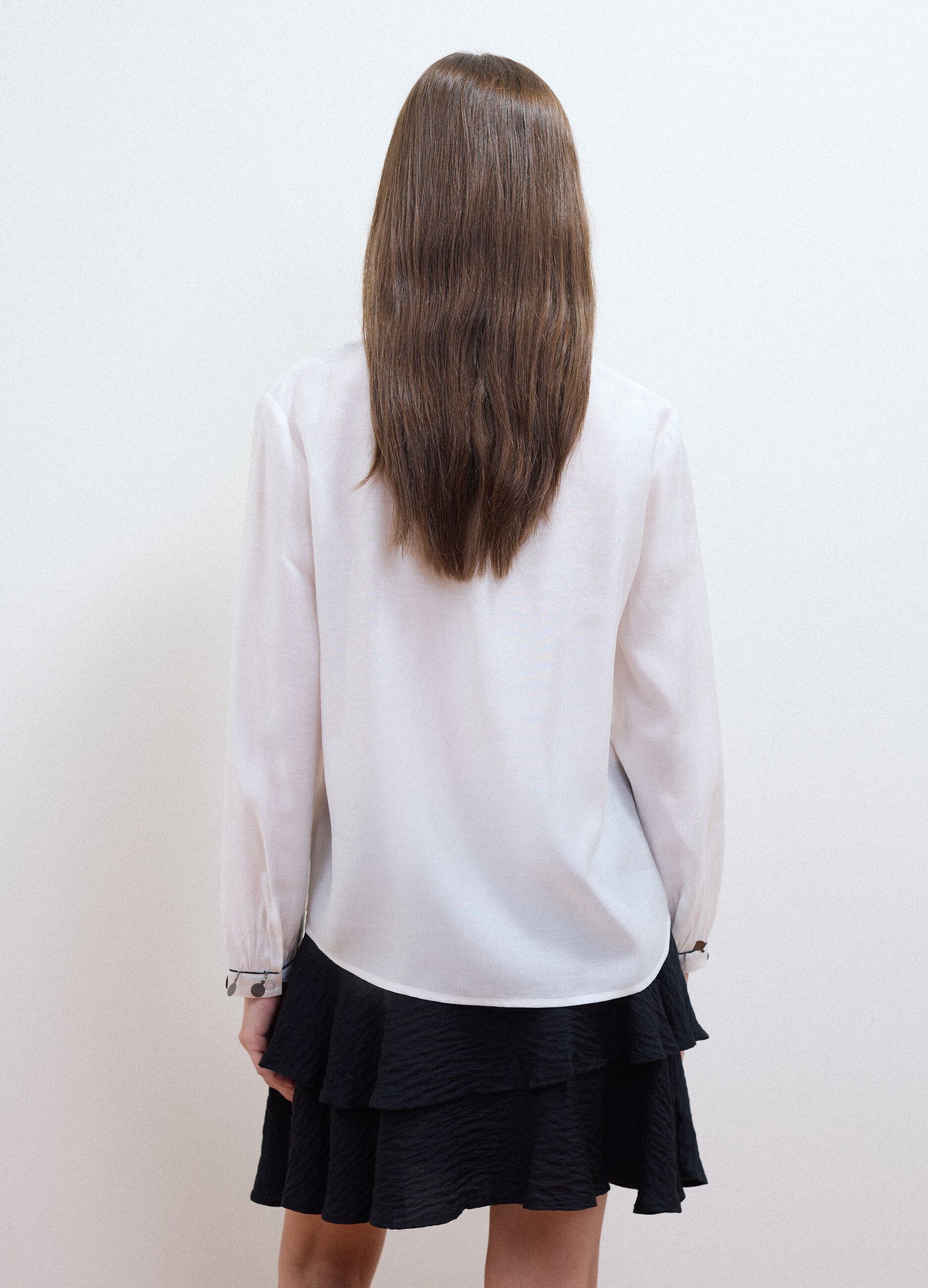 White viscose-blend shirt with charms and V-neck regular fit
