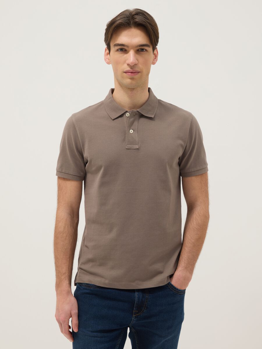 Polo in puro cotone marrone slim fit_0