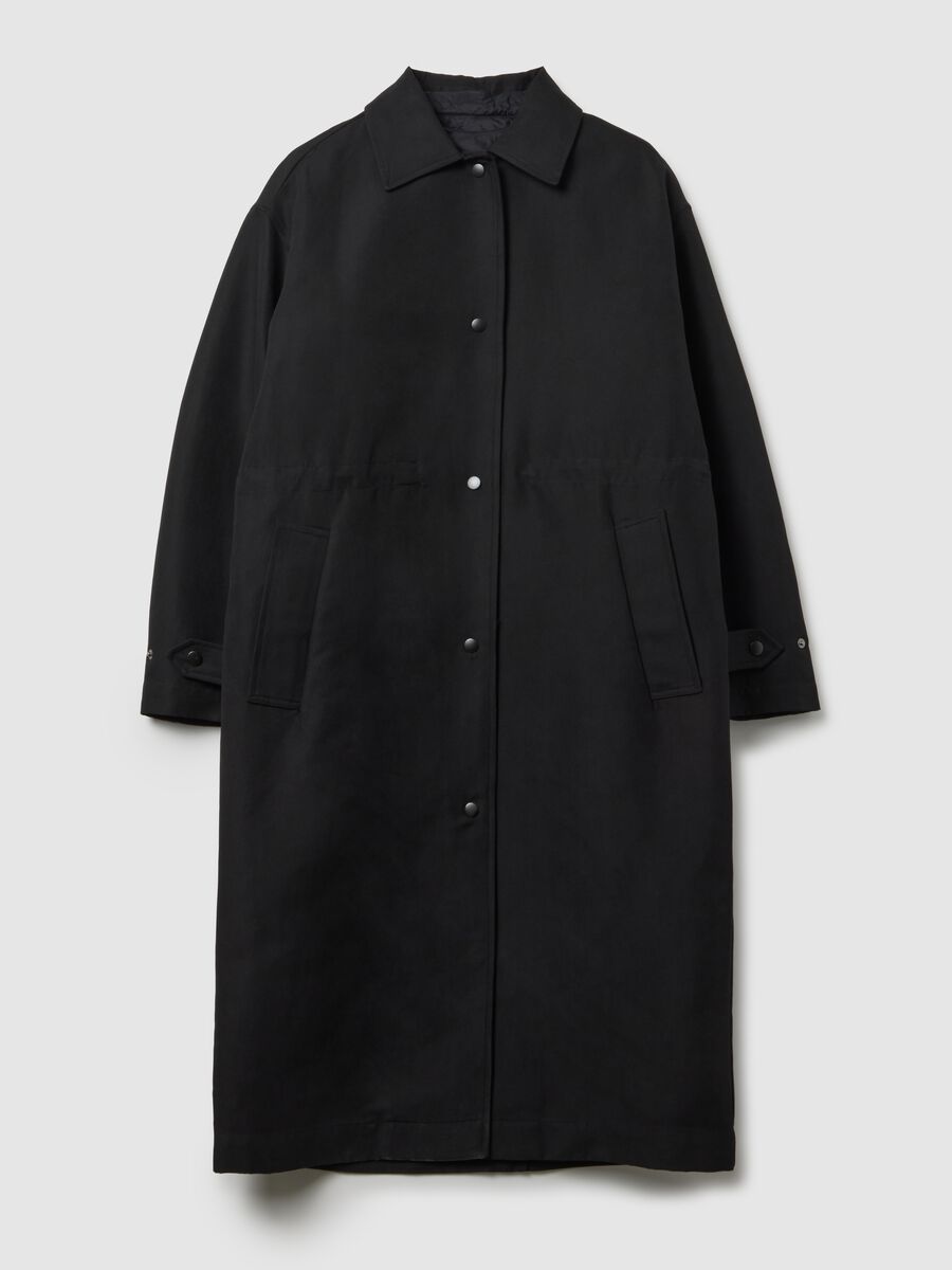 Black Long Cotton Blend Coat in Regular Fit_4