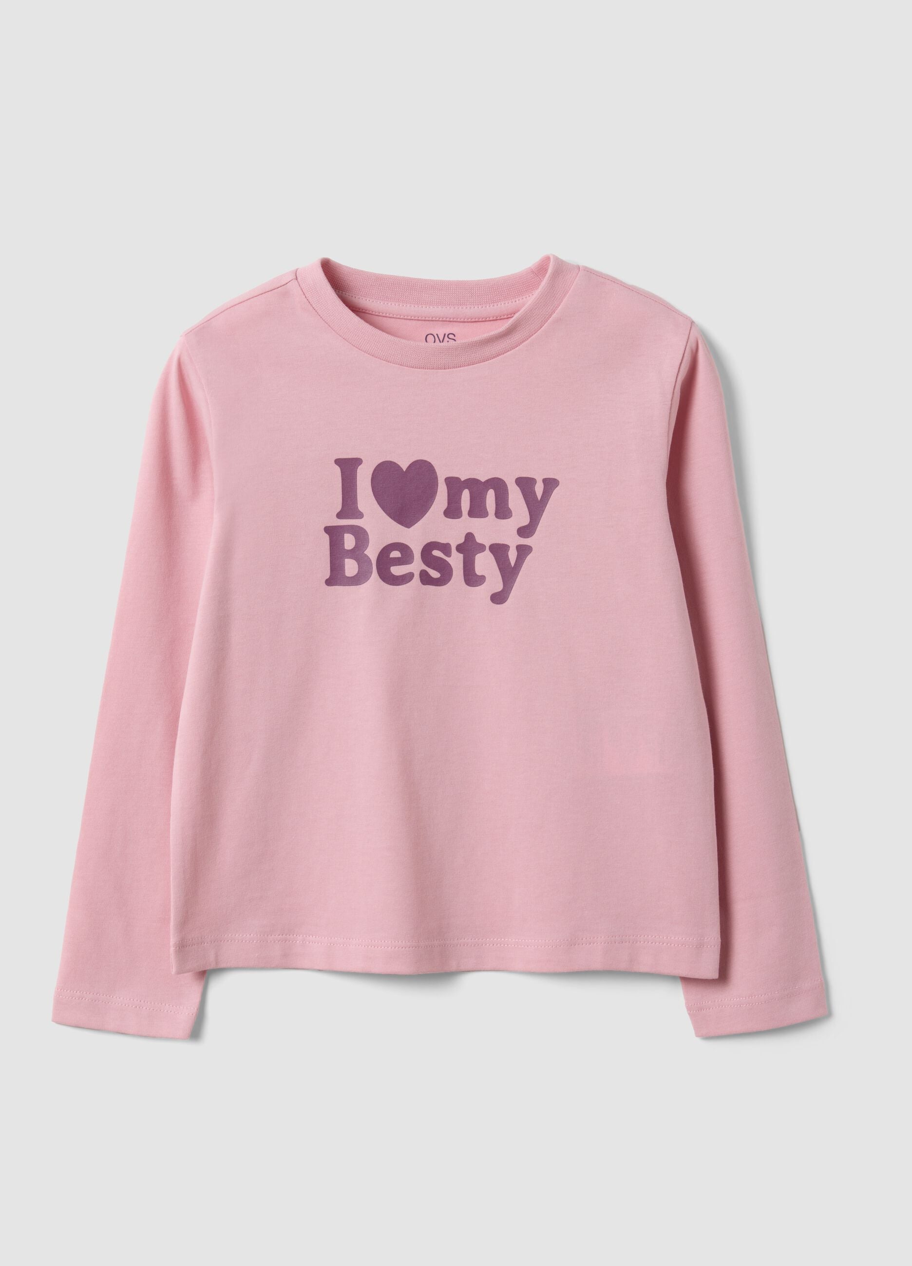 Pink organic cotton T-shirt with front print for girls, regular fit