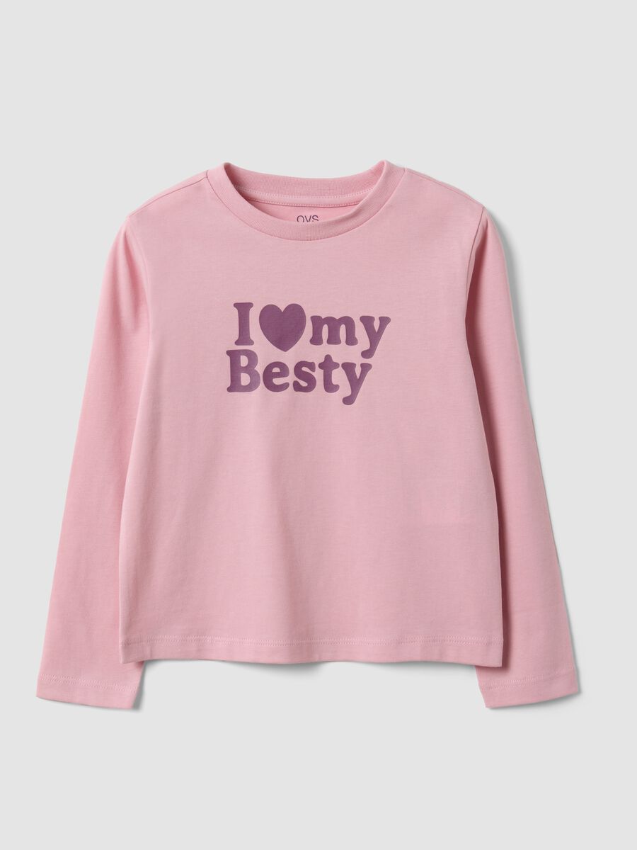 Pink organic cotton T-shirt with front print for girls, regular fit_0