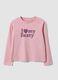 Pink organic cotton T-shirt with front print for girls, regular fit_0