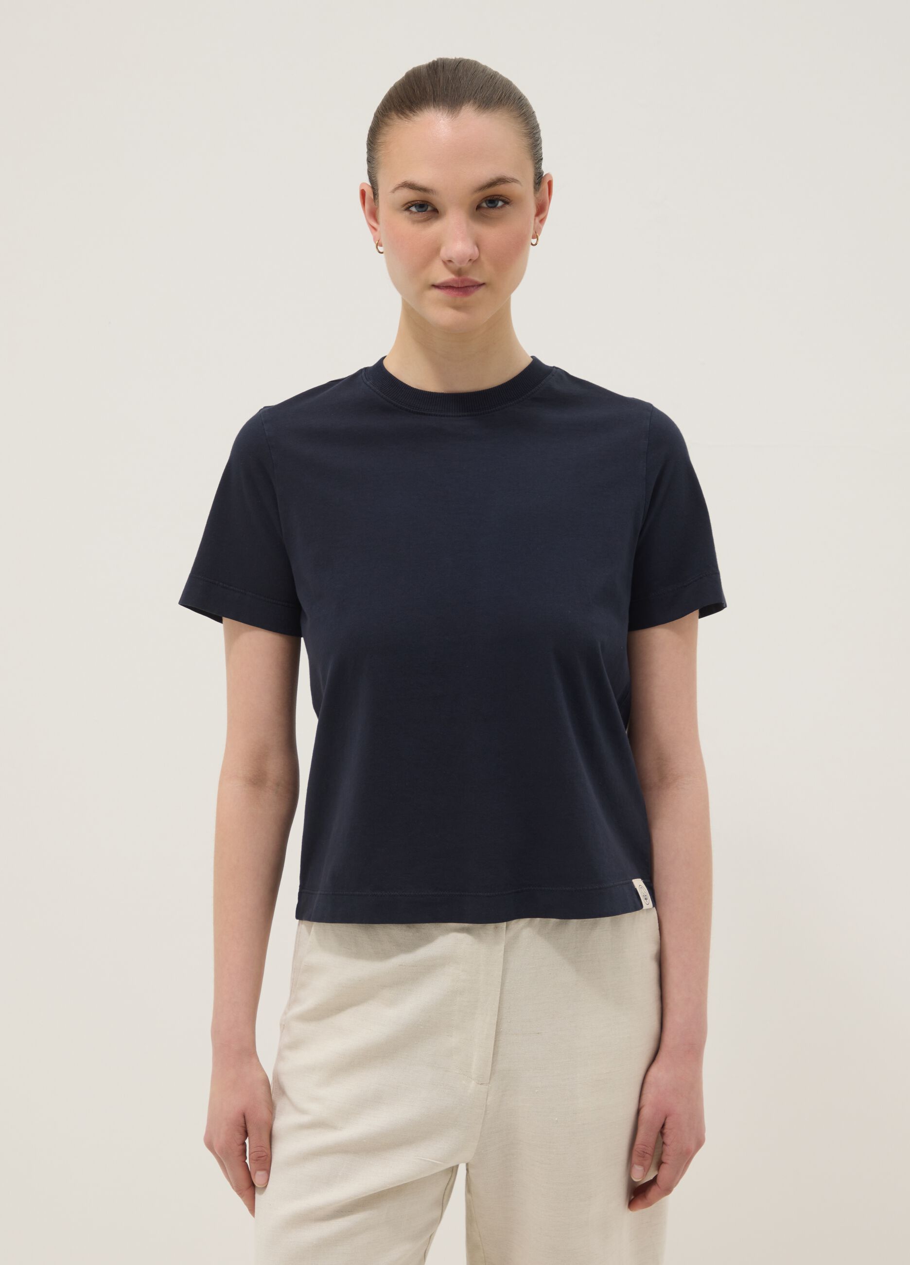 T-shirt blu a maniche corte in puro cotone regular fit