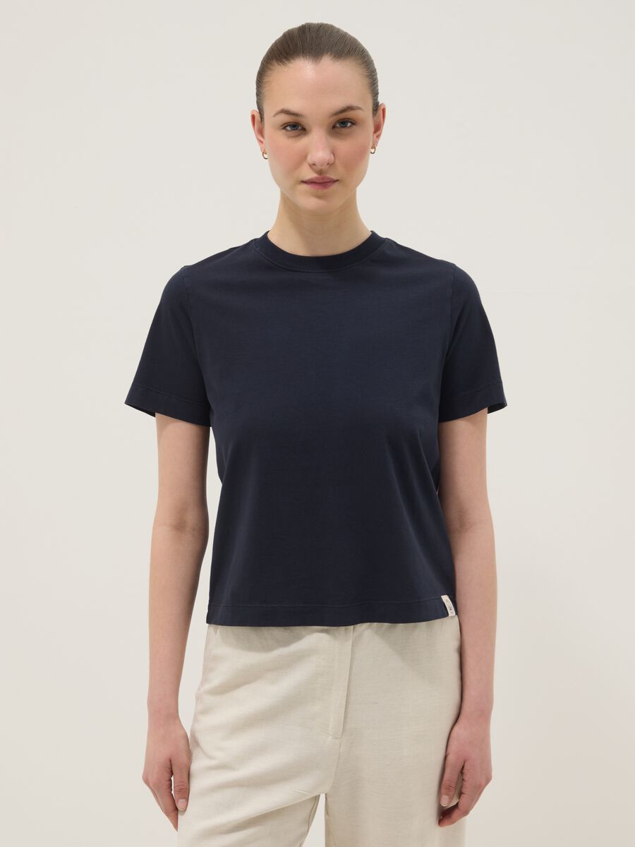 T-shirt blu a maniche corte in puro cotone regular fit_0