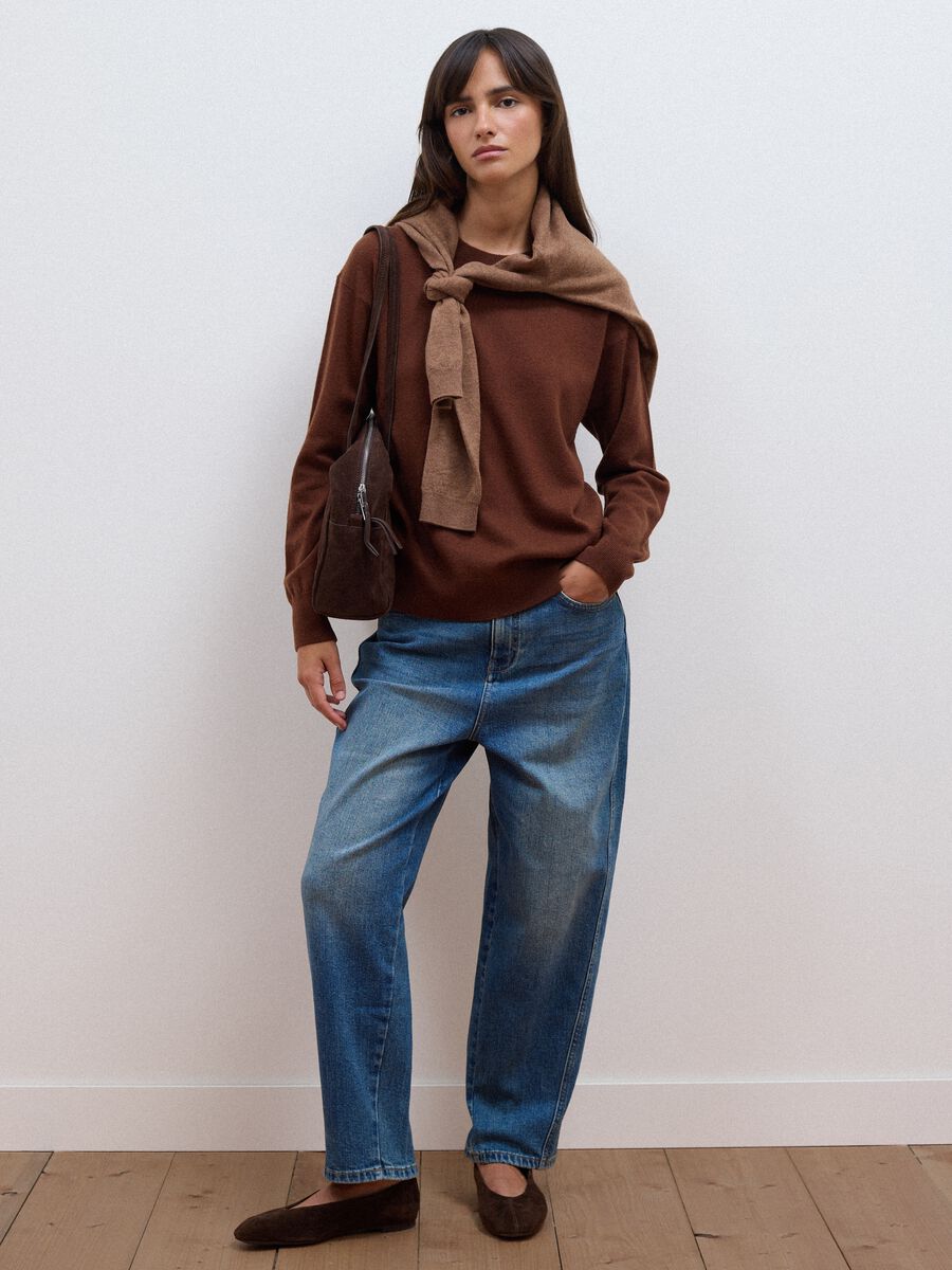 Brown pure wool crew-neck jumper with oversized fit_2