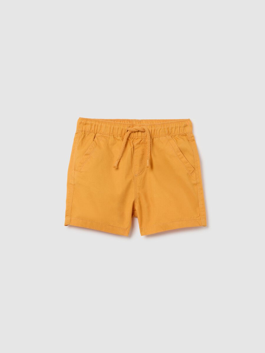 Yellow pure cotton regular fit shorts for children with elastic waistband_0