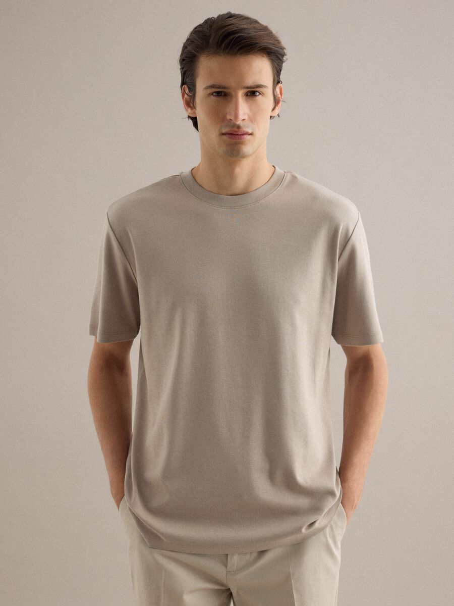 T-shirt girocollo in puro cotone beige regular fit_3