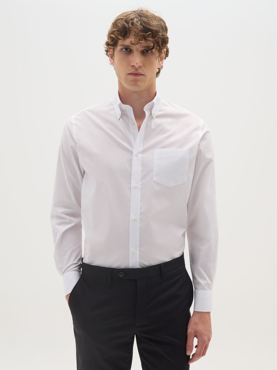 White cotton blend regular fit easy iron shirt_0