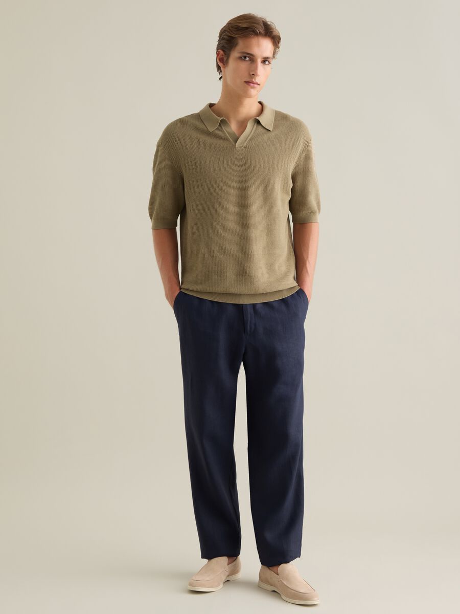 Men's beige pure cotton polo shirt, regular fit_2