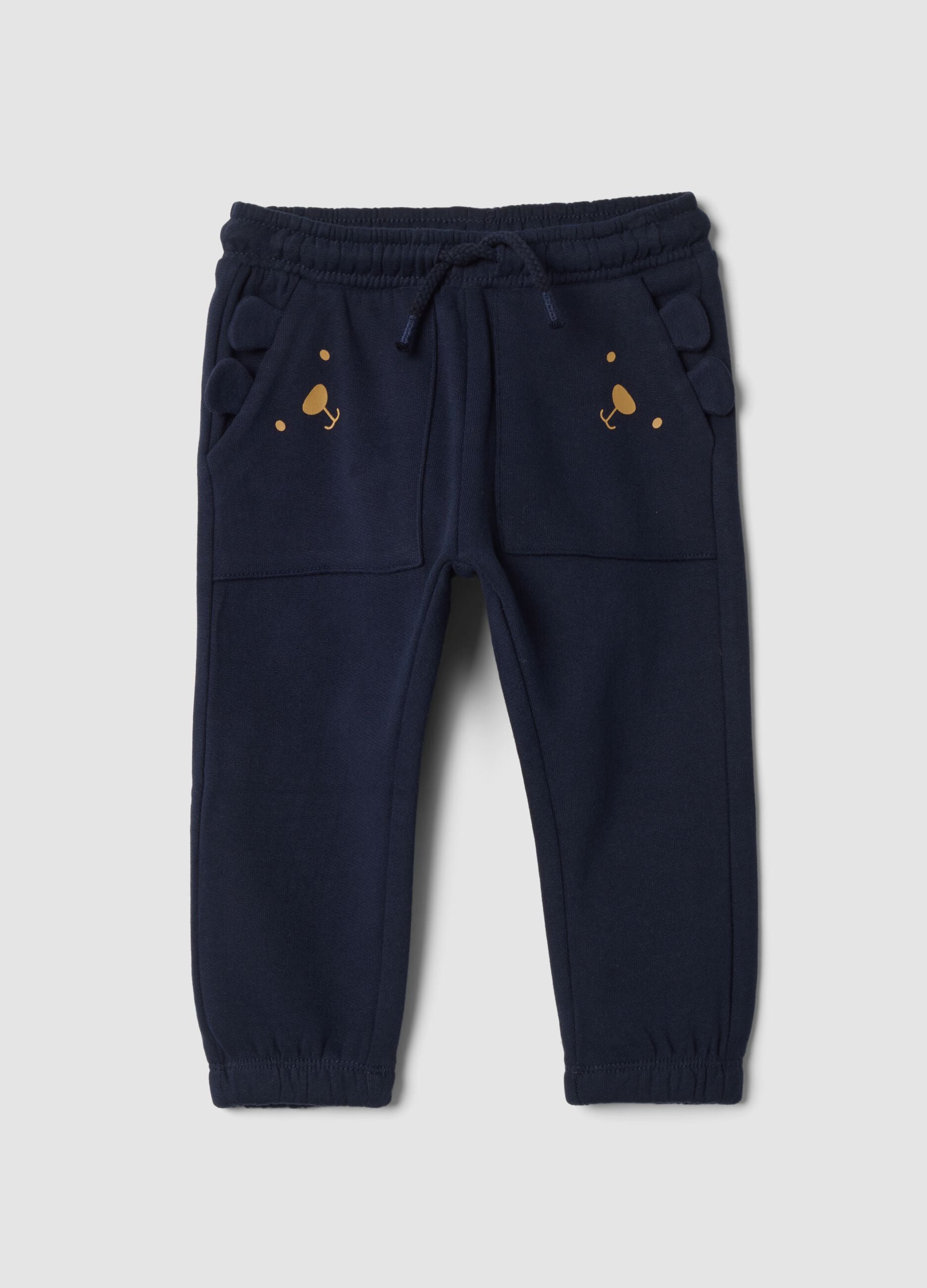Pantaloni jogger blu in puro cotone con motivo animalier