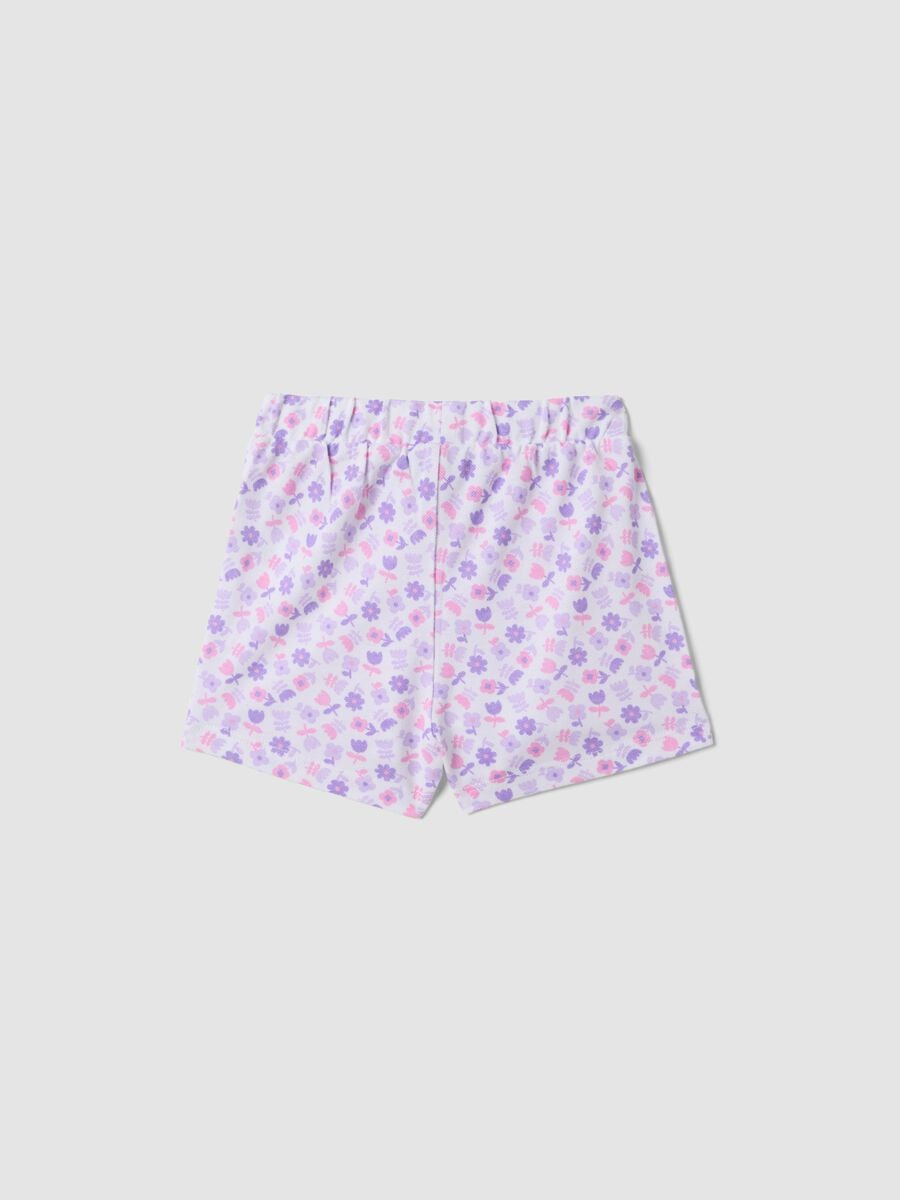 Shorts viola in puro cotone con fantasia floreale per bimba regular fit_1