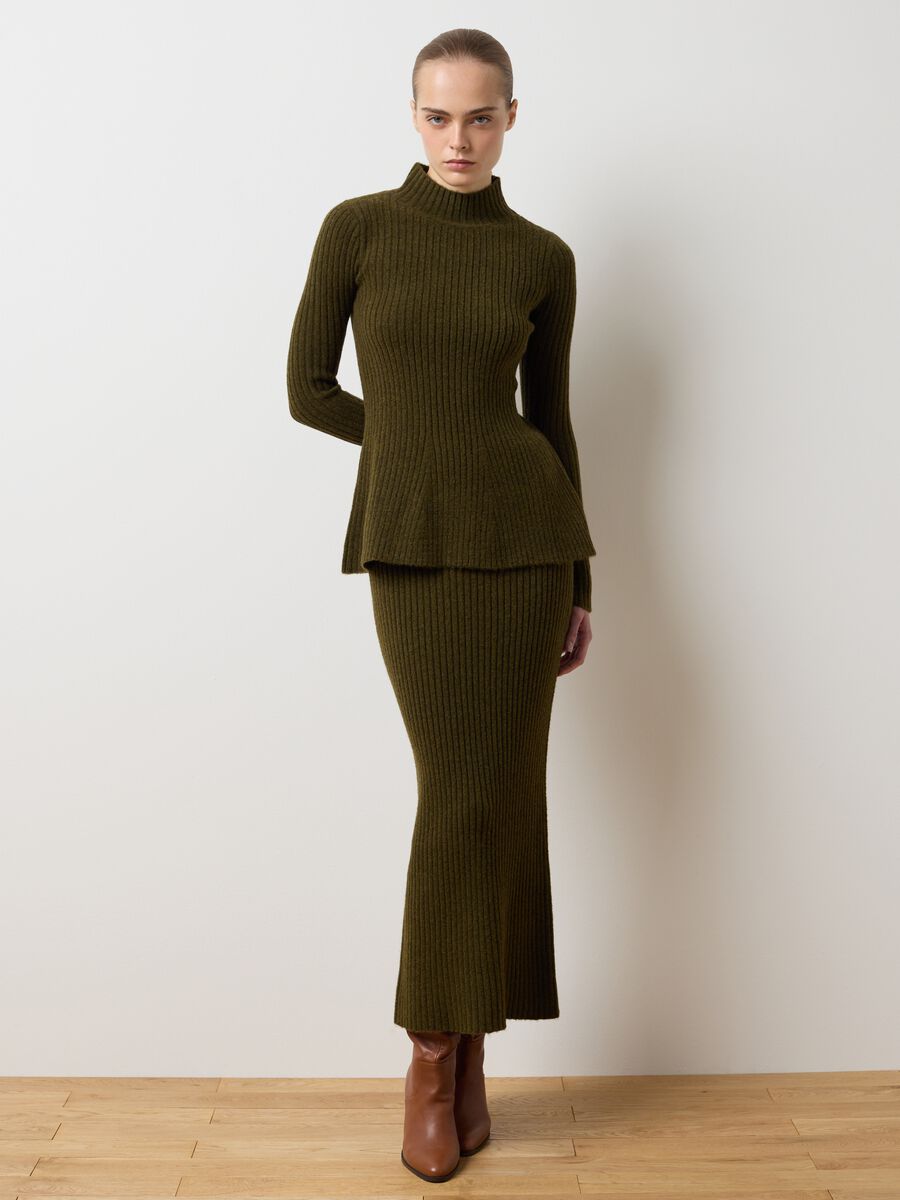 Gonna lunga a costine verde regular fit_0