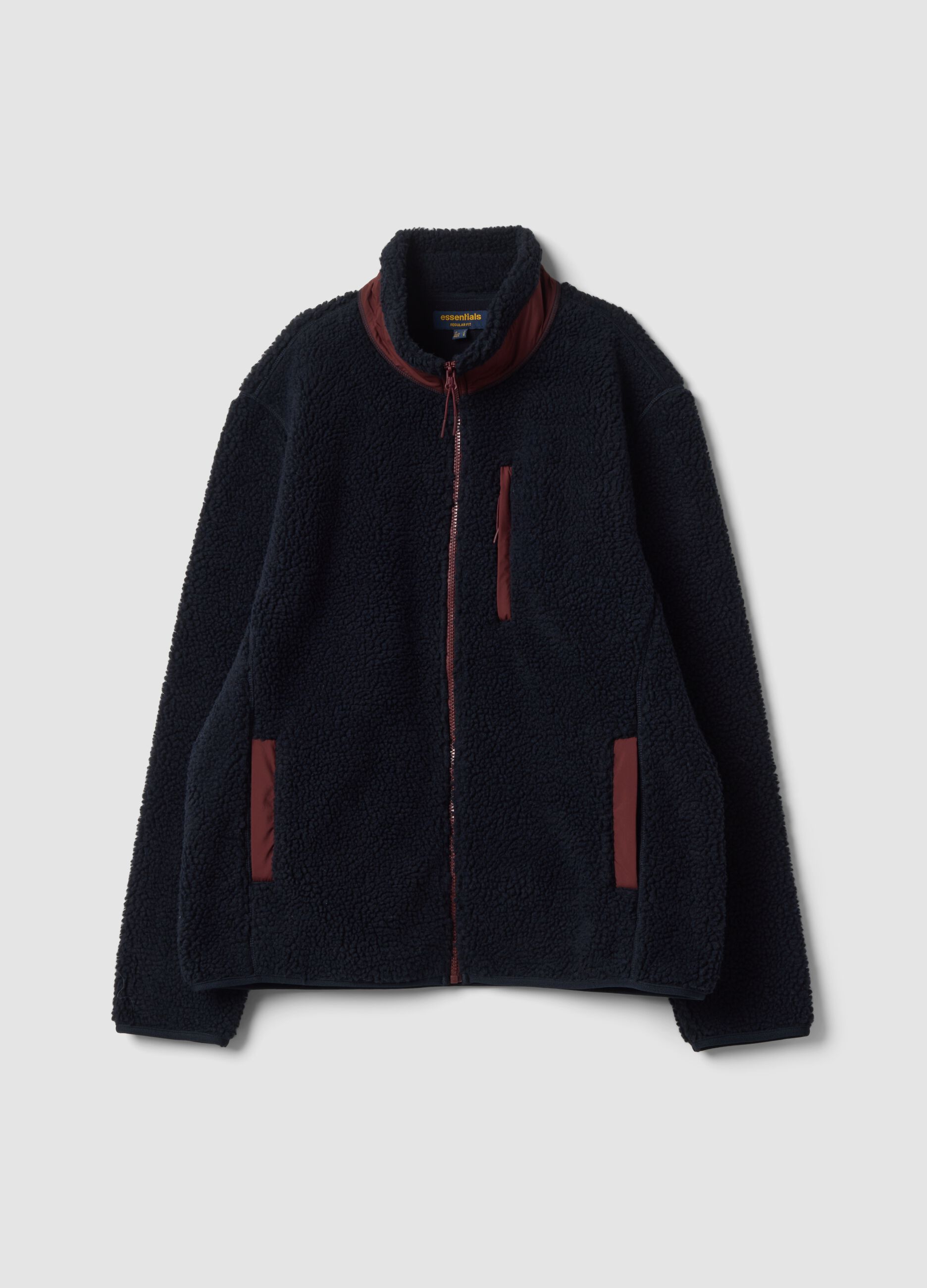 Blue regular-fit sherpa sweatshirt with crew neck and zip