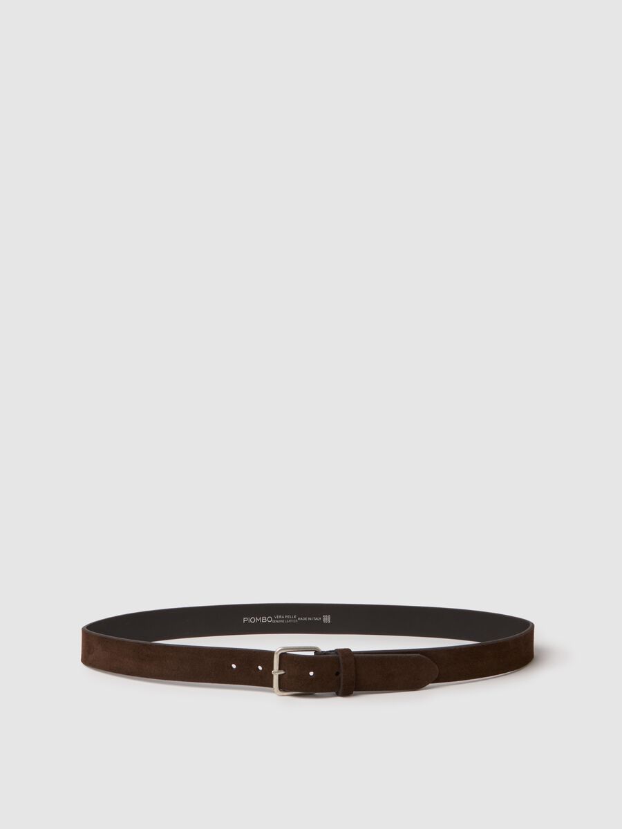 Brown genuine leather belt with metal buckle_0