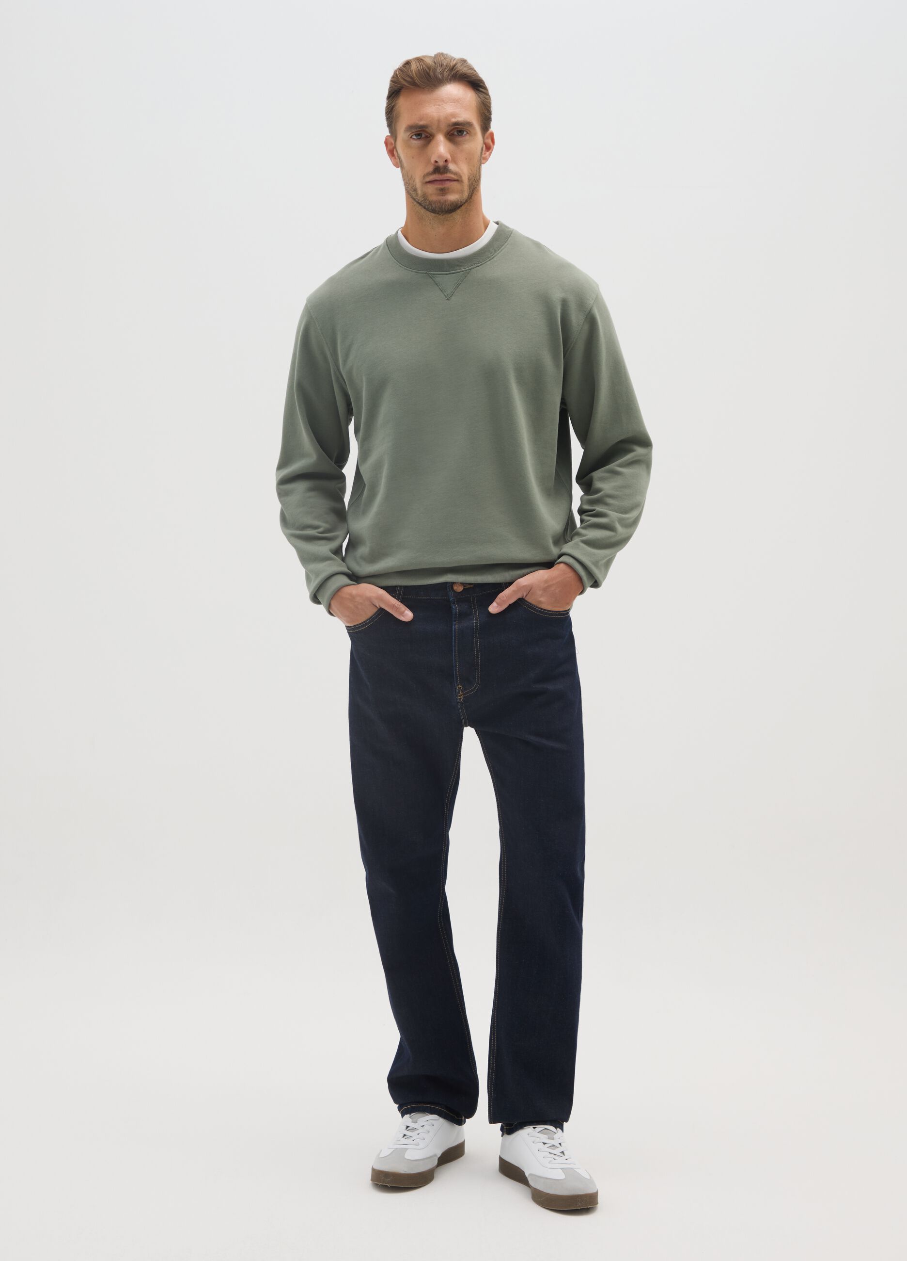 Regular fit green pure cotton sweatshirt