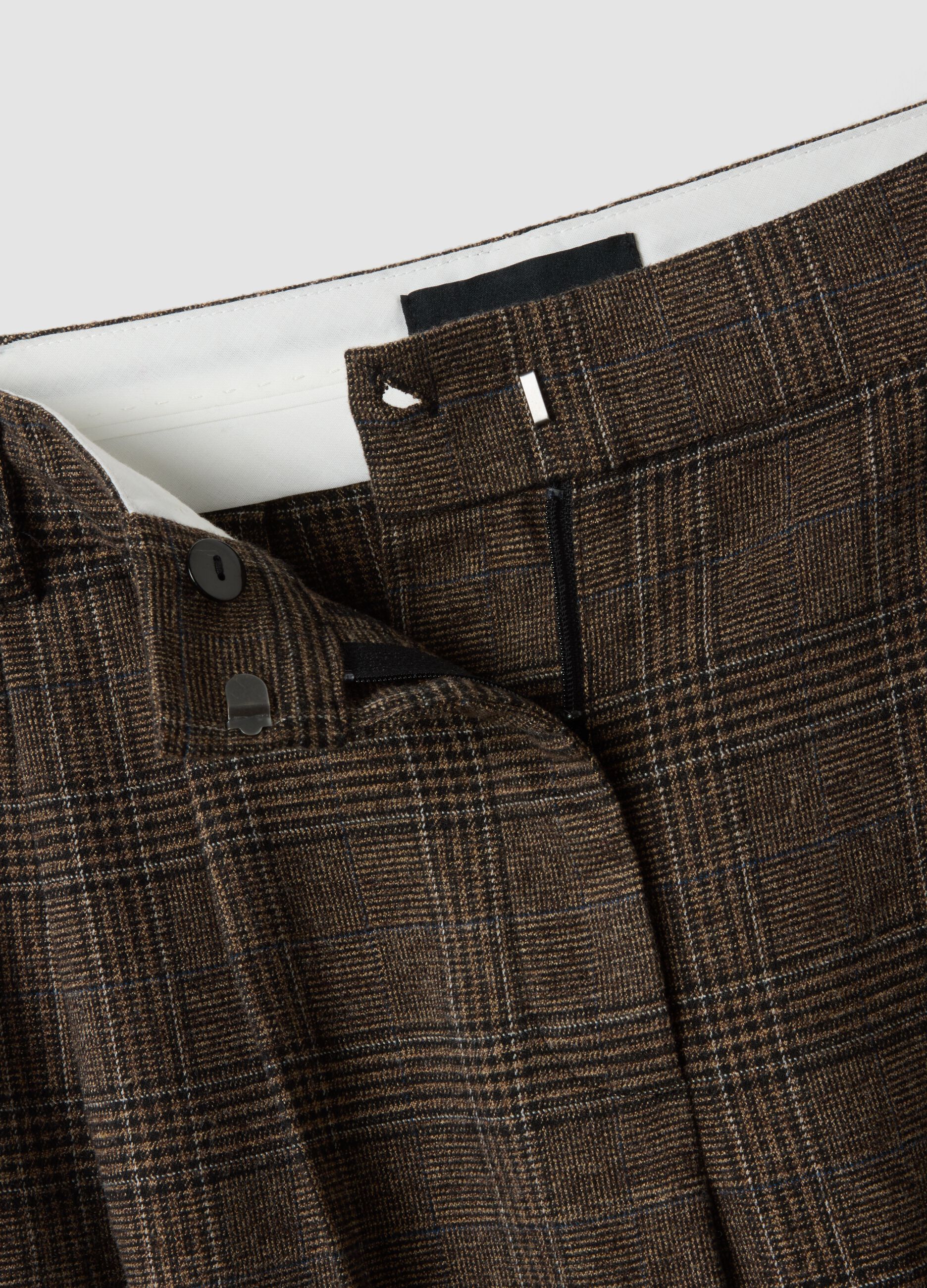 Pantaloni marroni wide leg in viscosa elasticizzata a quadri