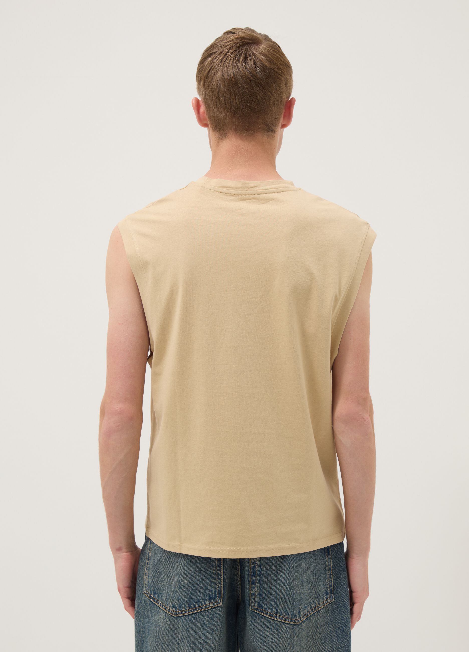 Tank top beige in puro cotone con stampa frontale
