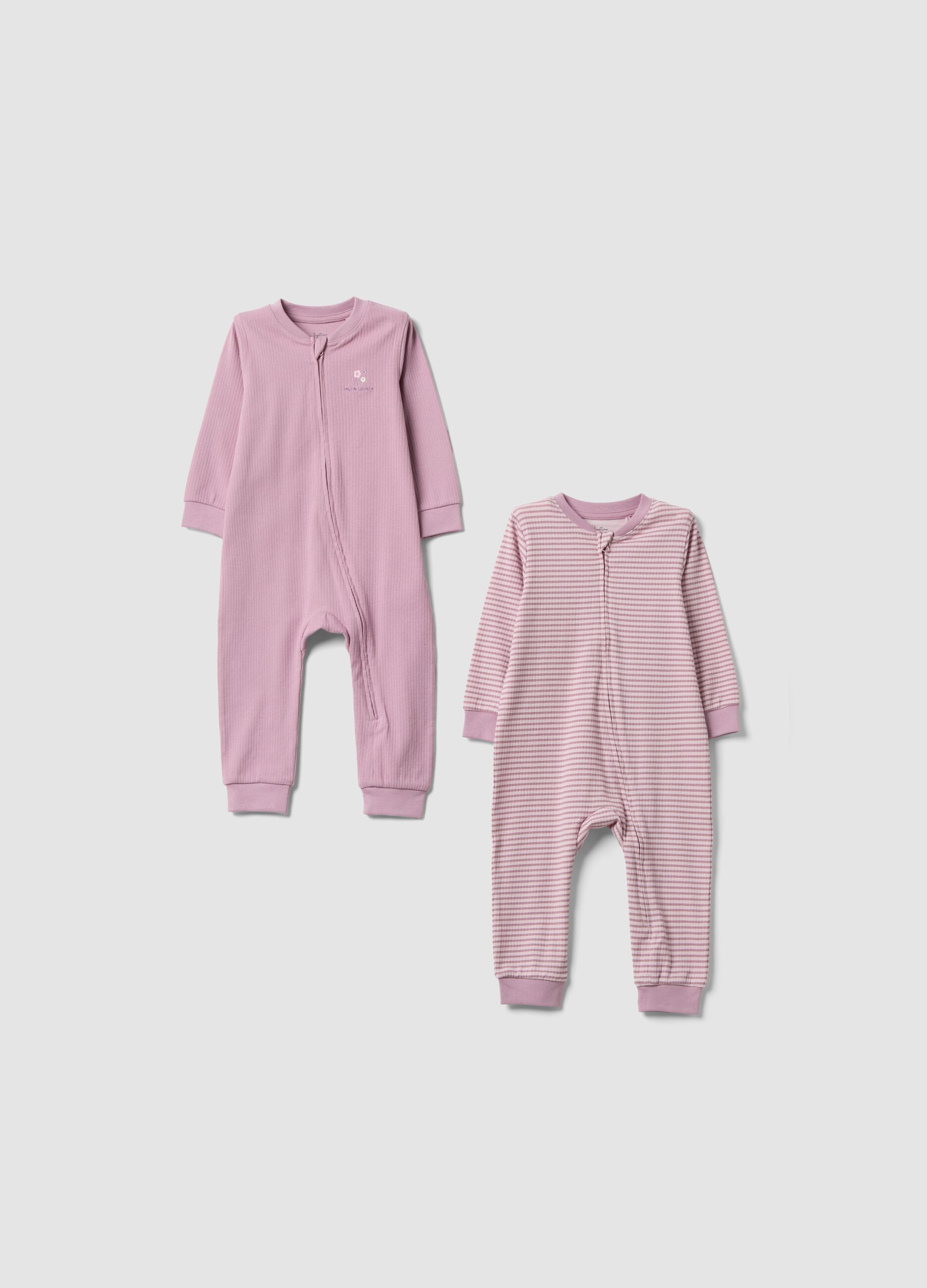 Two-pack of pink stretch organic cotton blend sleepsuits with zip for baby girl