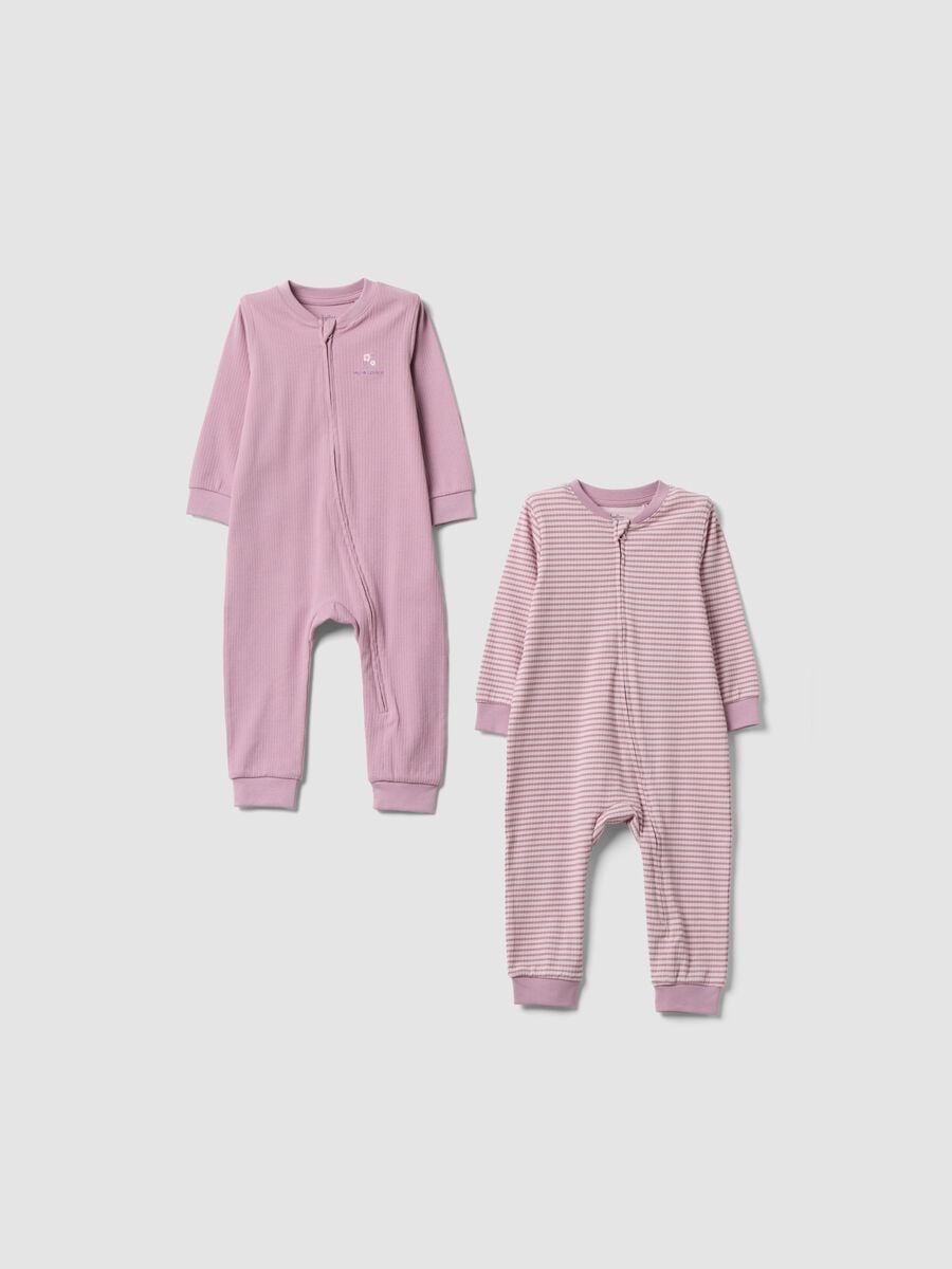 Bipack di tutine rosa in misto cotone organico elasticizzato con zip per neonata_0