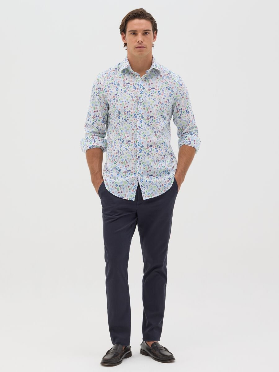 Camicia da uomo in puro cotone multicolor slim fit con fantasia floreale_1