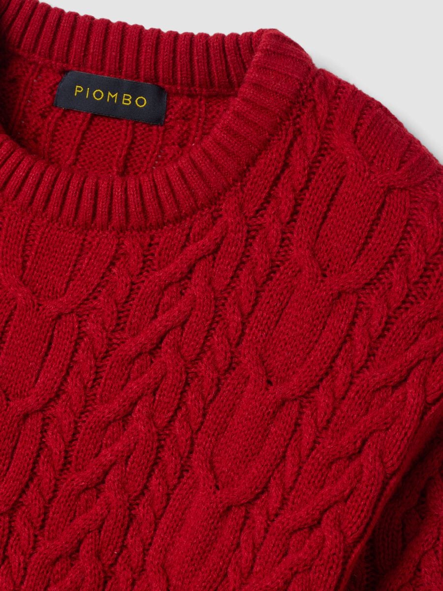 Maglia rossa girocollo in misto lana con lavorazione jacquard_5