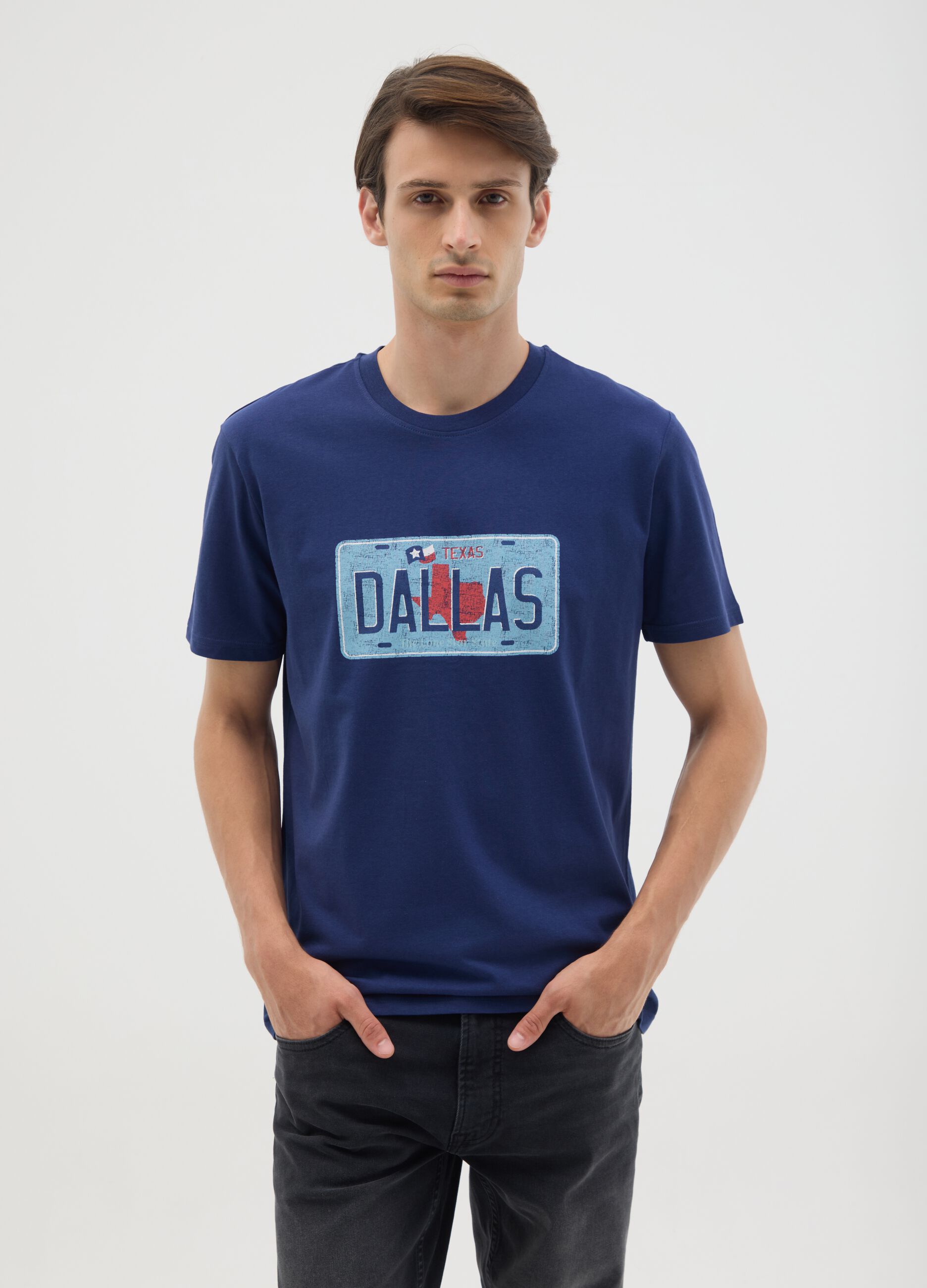 Regular fit blue pure cotton T-shirt