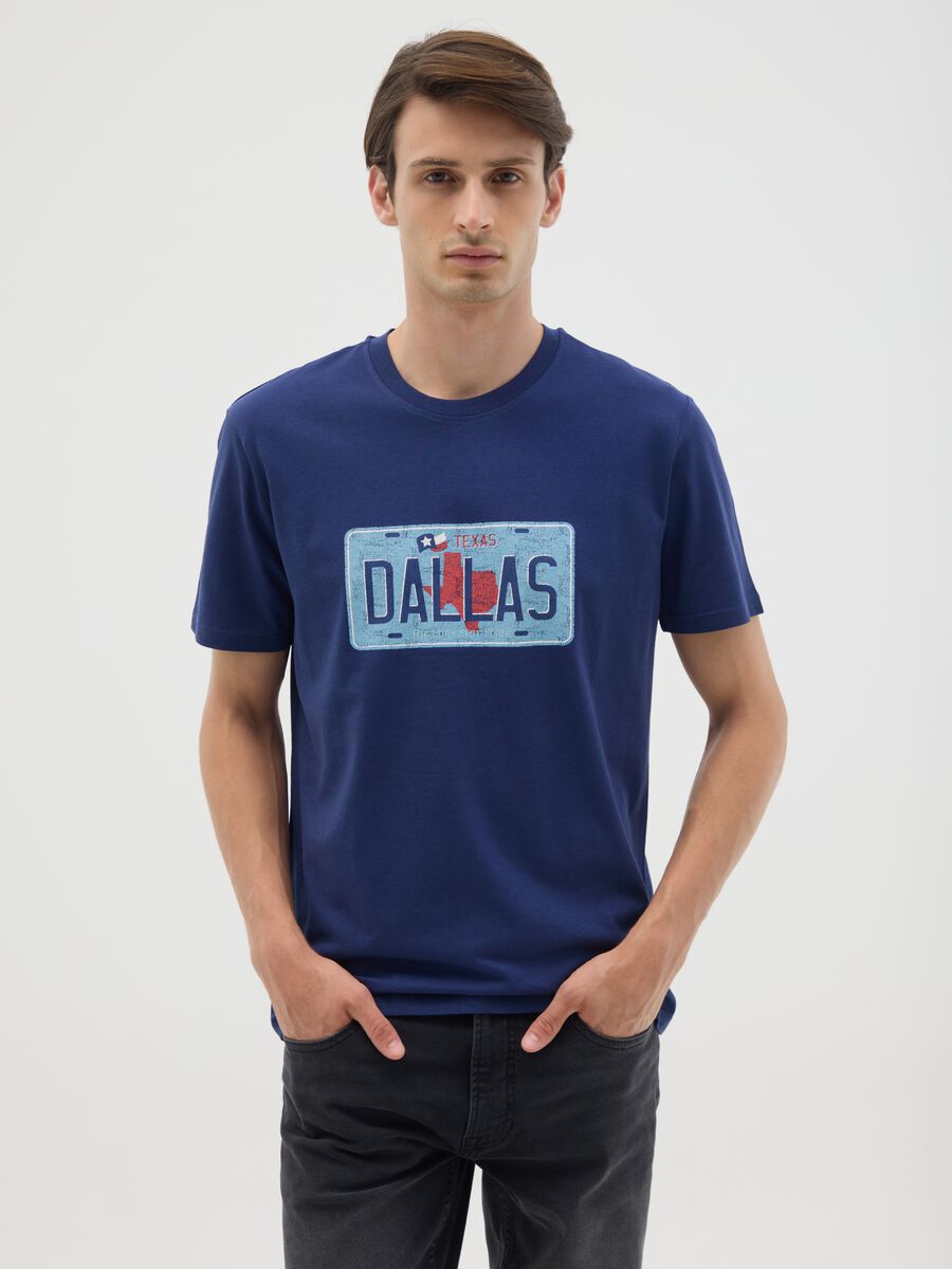 Regular fit blue pure cotton T-shirt_0