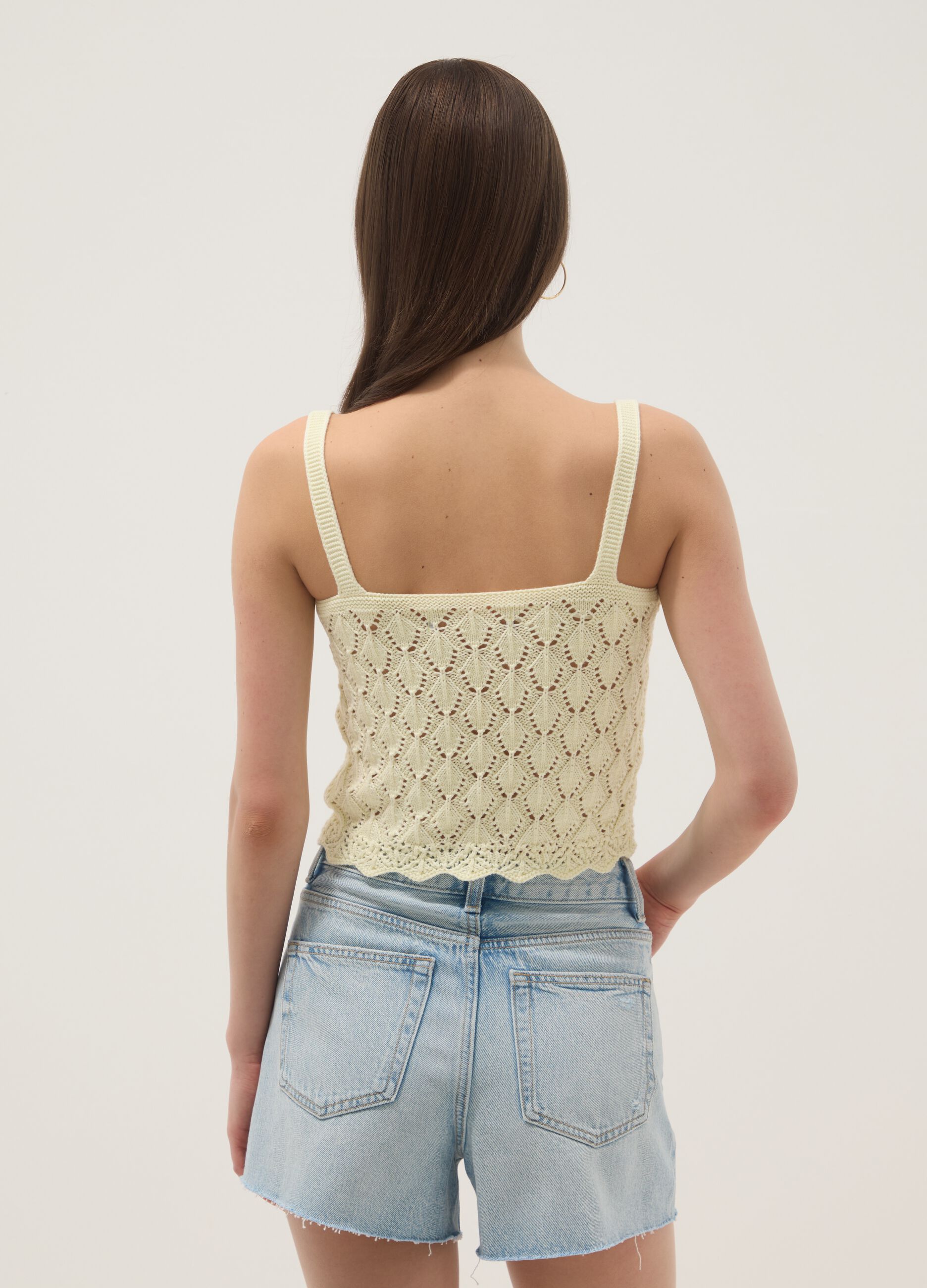 Yellow crochet waistcoat in pure cotton, regular fit