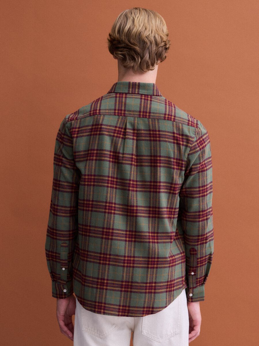 Camicia flanella verde e gialla a quadri in puro cotone regular fit_3