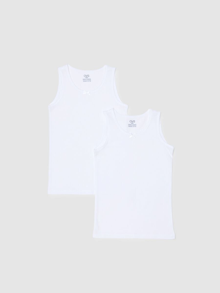 Twin pack of white girls' vests in pure cotton regular fit_0
