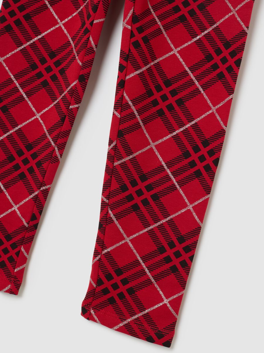 Leggings rossi a quadri da bambina in cotone elasticizzato_3