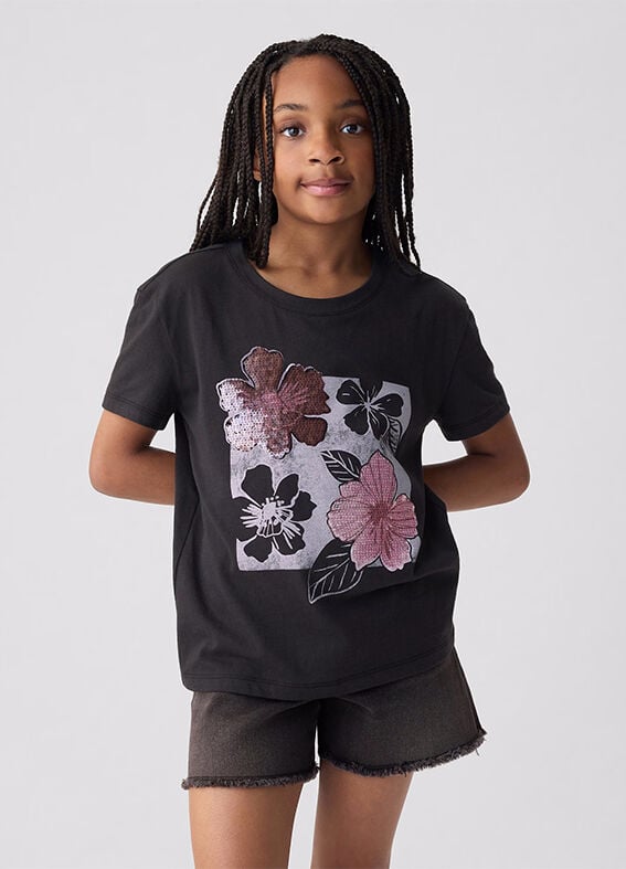 T-shirt da ragazza in puro cotone nero