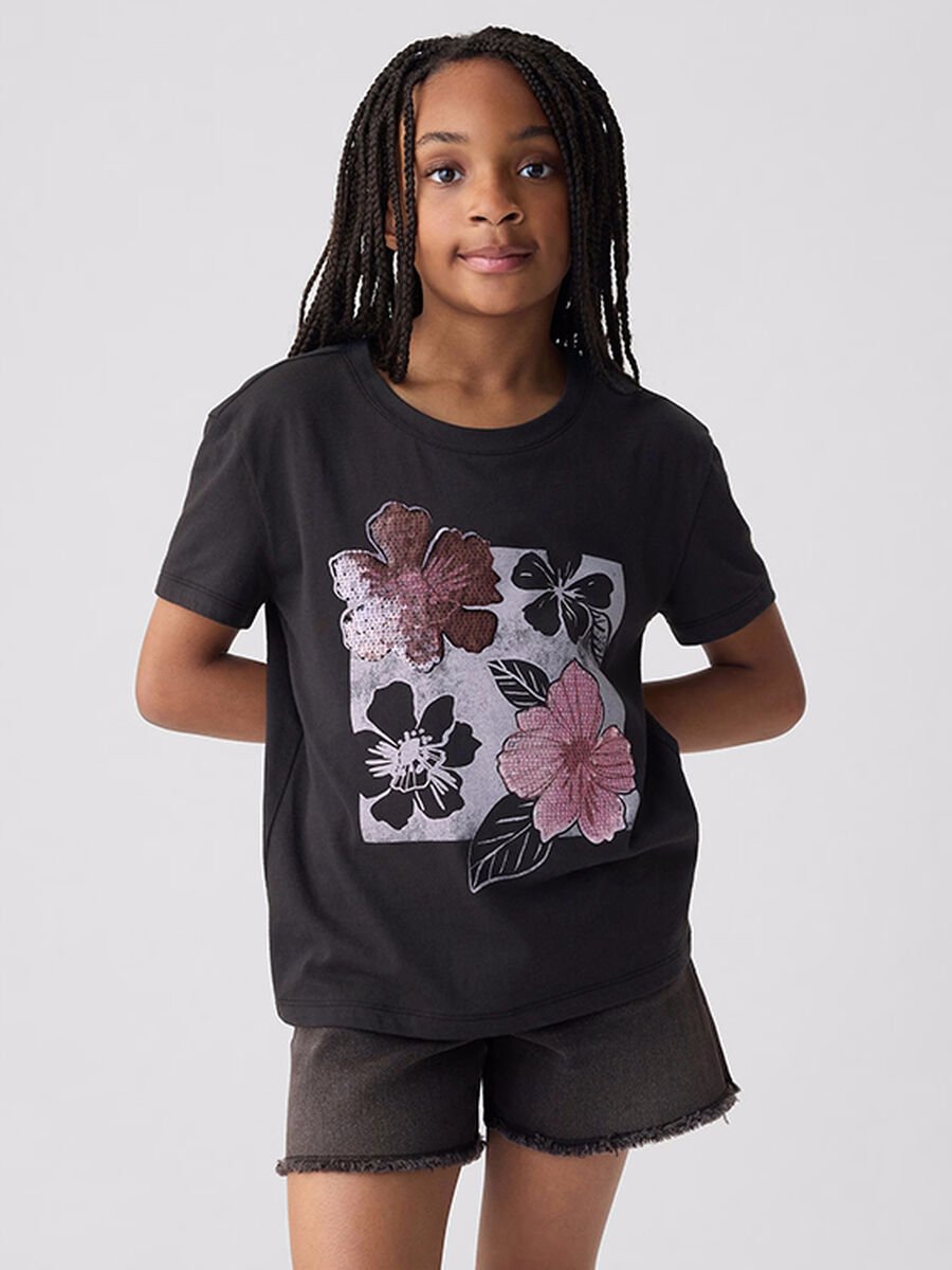 T-shirt da ragazza in puro cotone nero_0