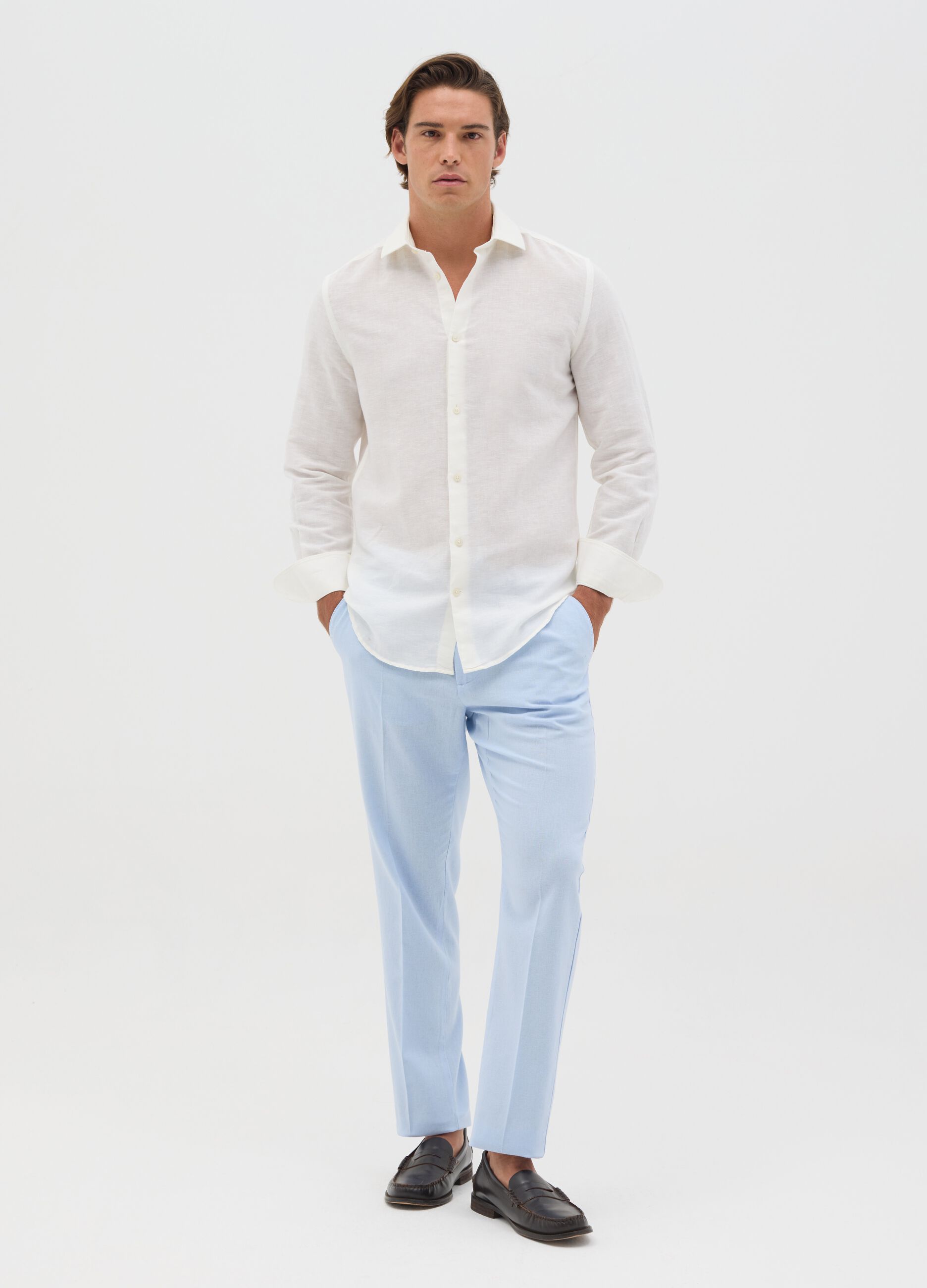 Sky blue slim-fit chino trousers with drawstring