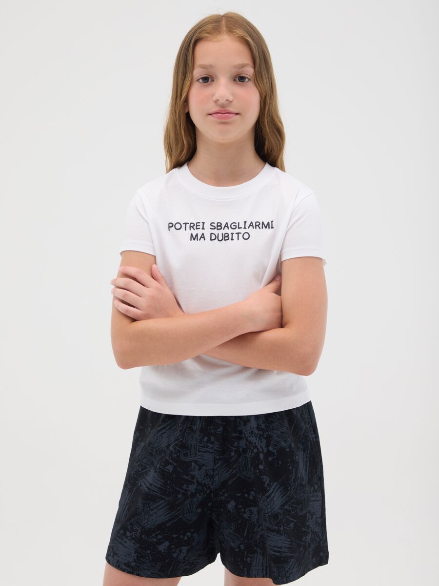 T-shirt da ragazza in puro cotone bianca regular fit con scritta_0