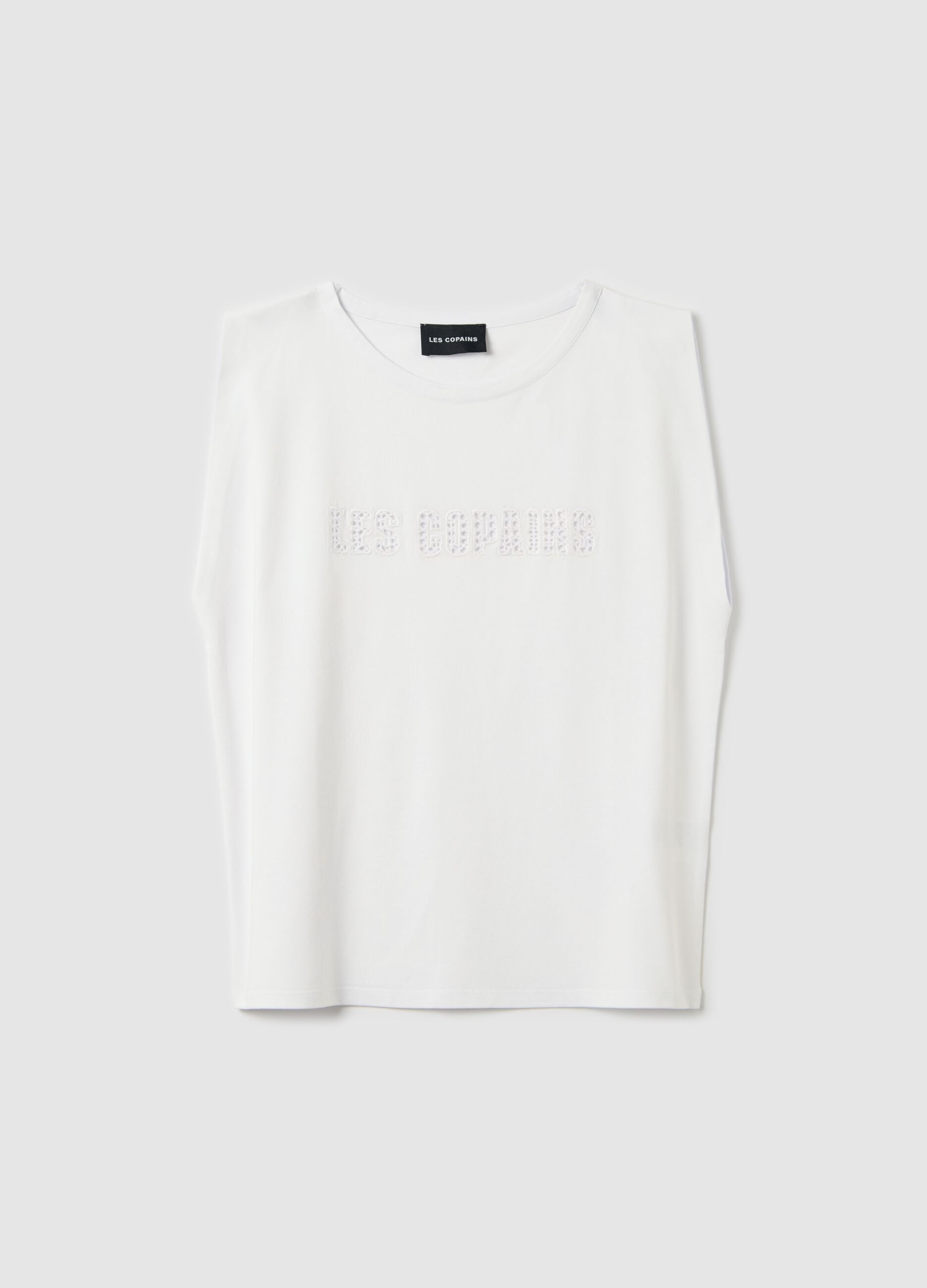 White stretch cotton T-shirt with logo