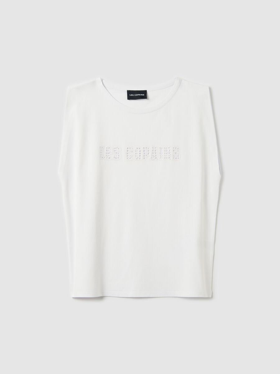 White stretch cotton T-shirt with logo_0