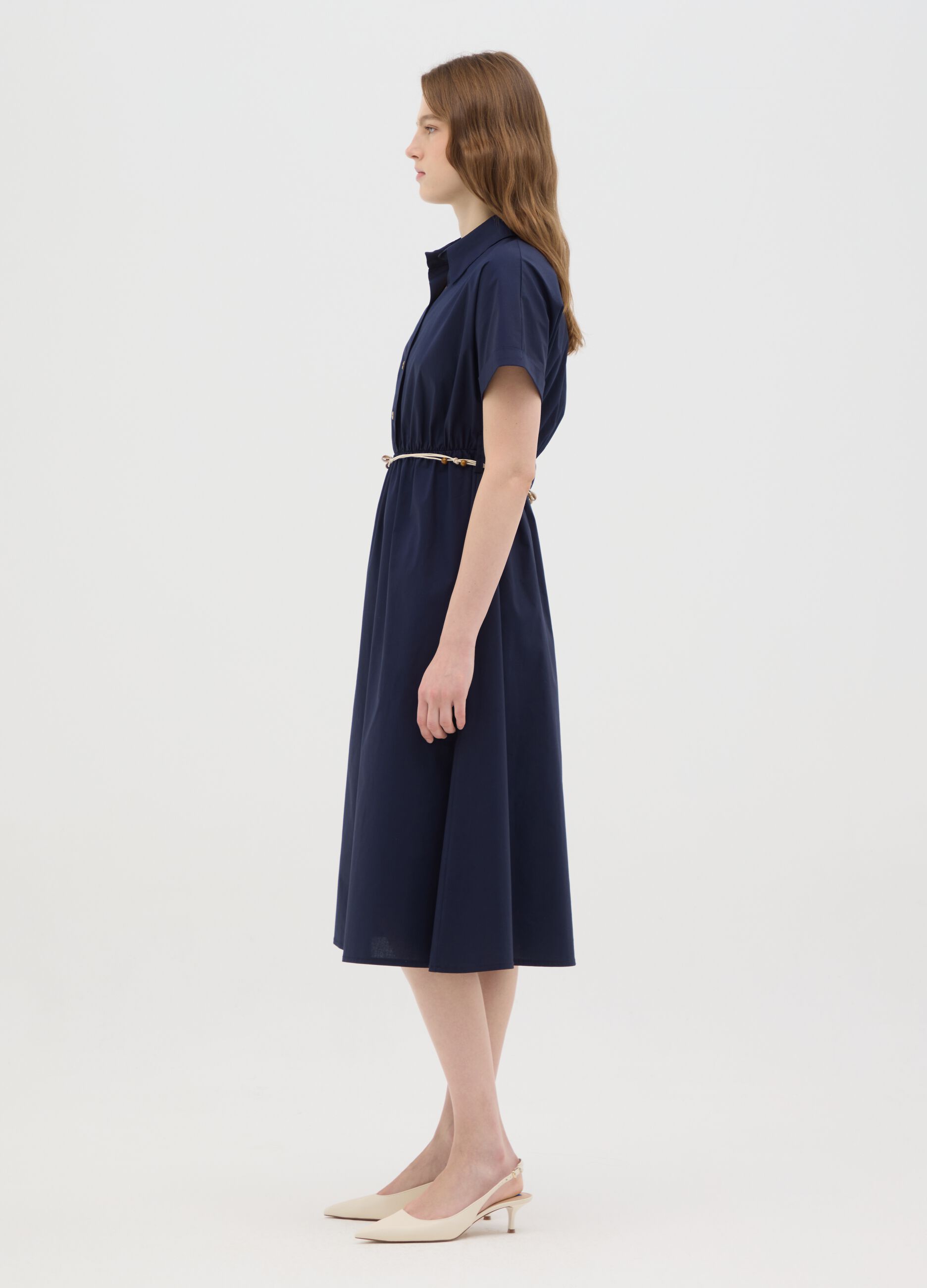 Abito midi da donna in cotone elasticizzato blu regular fit